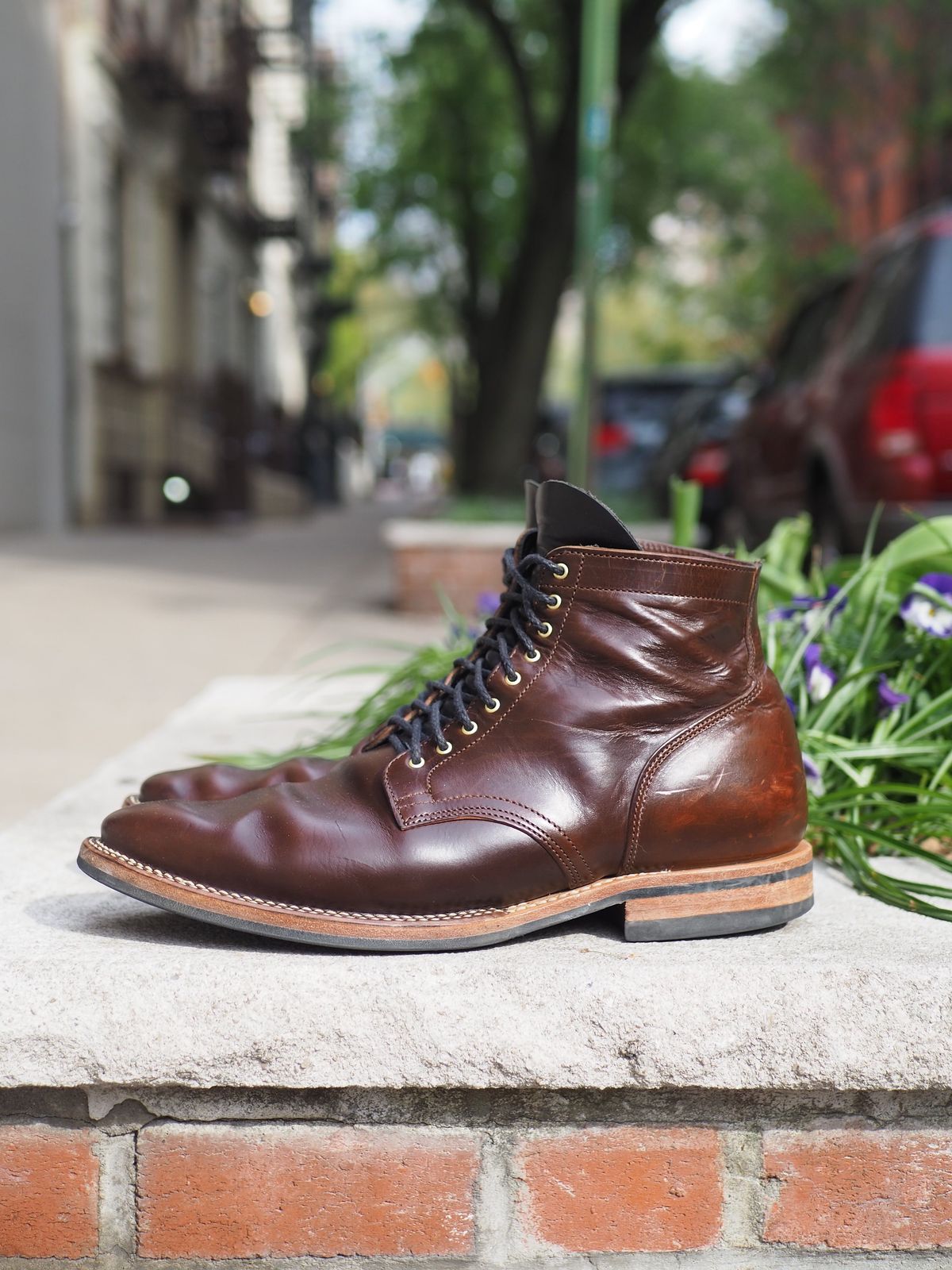 Photo by patinathunderdome on May 3, 2022 of the Viberg Service Boot in Maryam Brown Horsebutt.