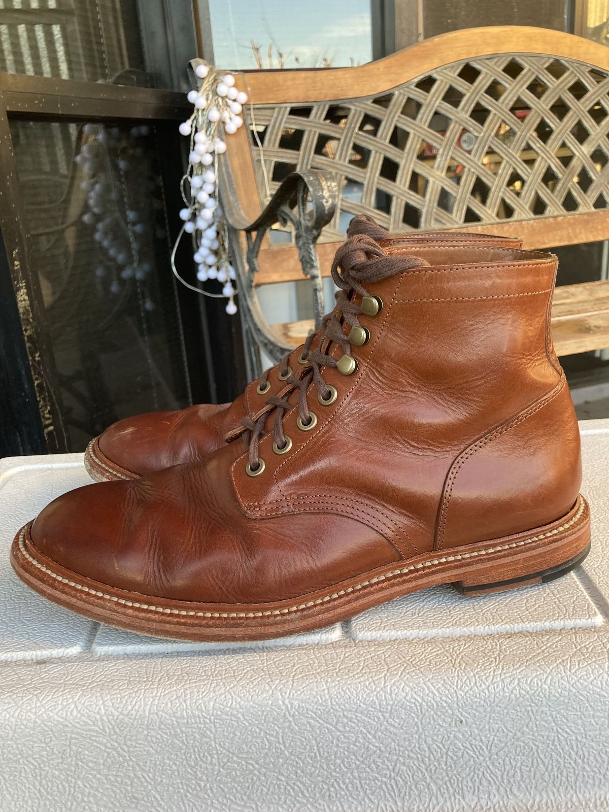 Photo by patinathunderdome on November 3, 2021 of the Grant Stone Diesel Boot in Badalassi Carlo Cognac Minerva.