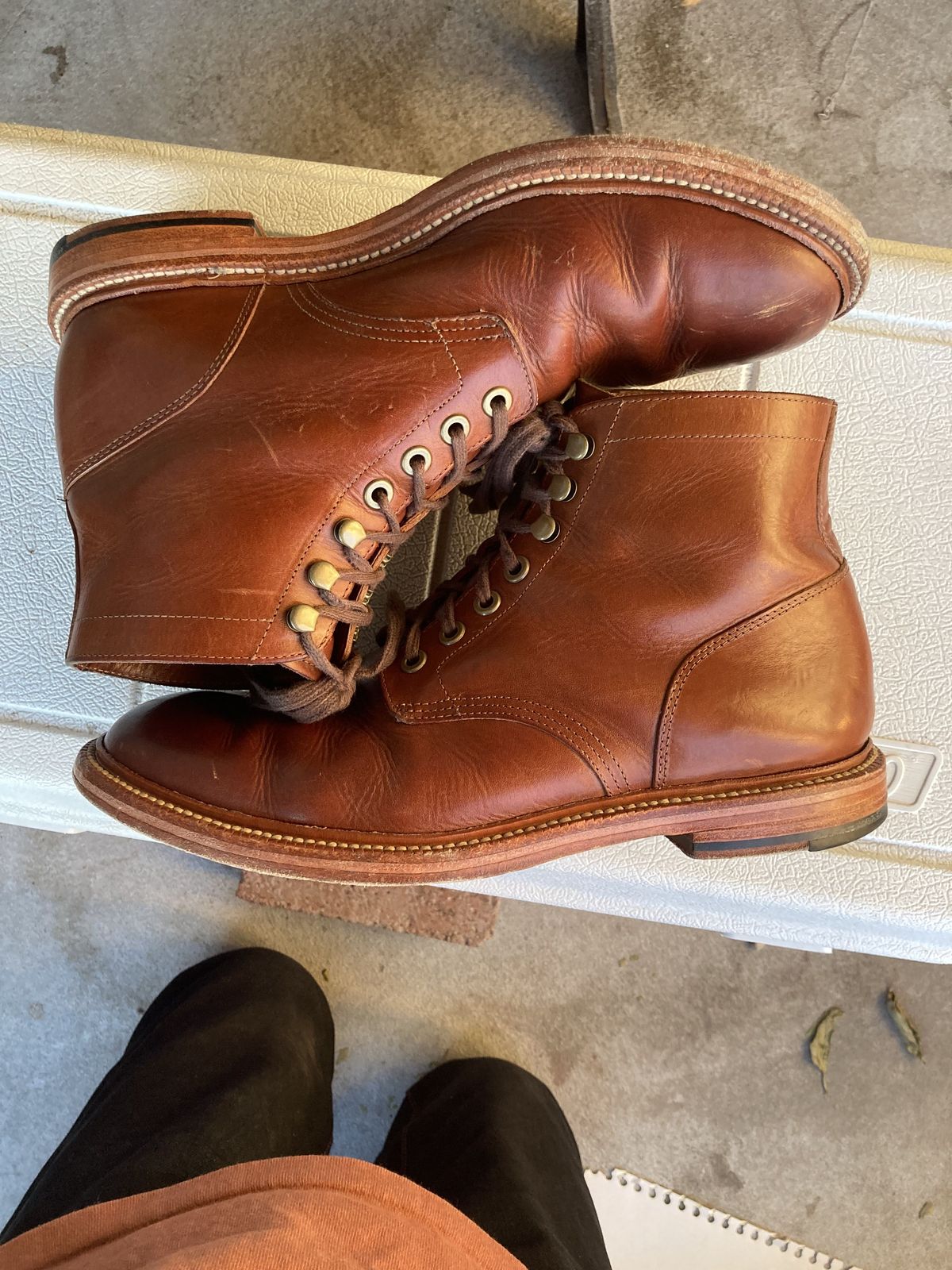 Photo by patinathunderdome on November 3, 2021 of the Grant Stone Diesel Boot in Badalassi Carlo Cognac Minerva.