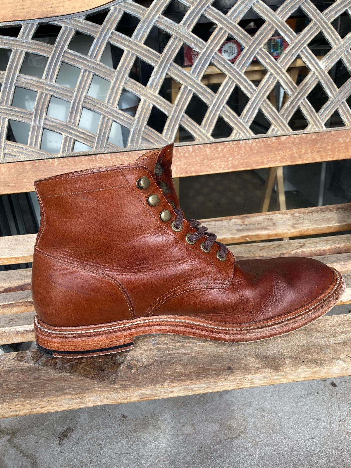 Photo by patinathunderdome on December 4, 2021 of the Grant Stone Diesel Boot in Badalassi Carlo Cognac Minerva.