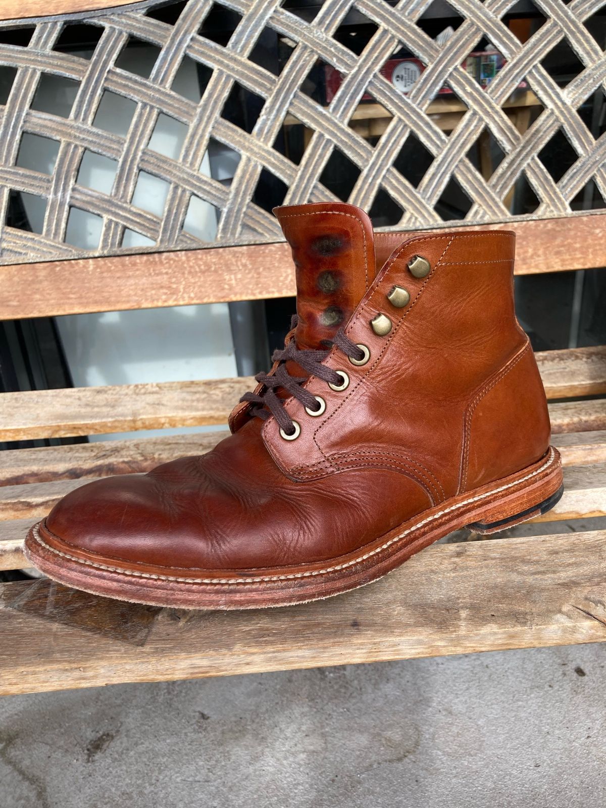Photo by patinathunderdome on December 4, 2021 of the Grant Stone Diesel Boot in Badalassi Carlo Cognac Minerva.