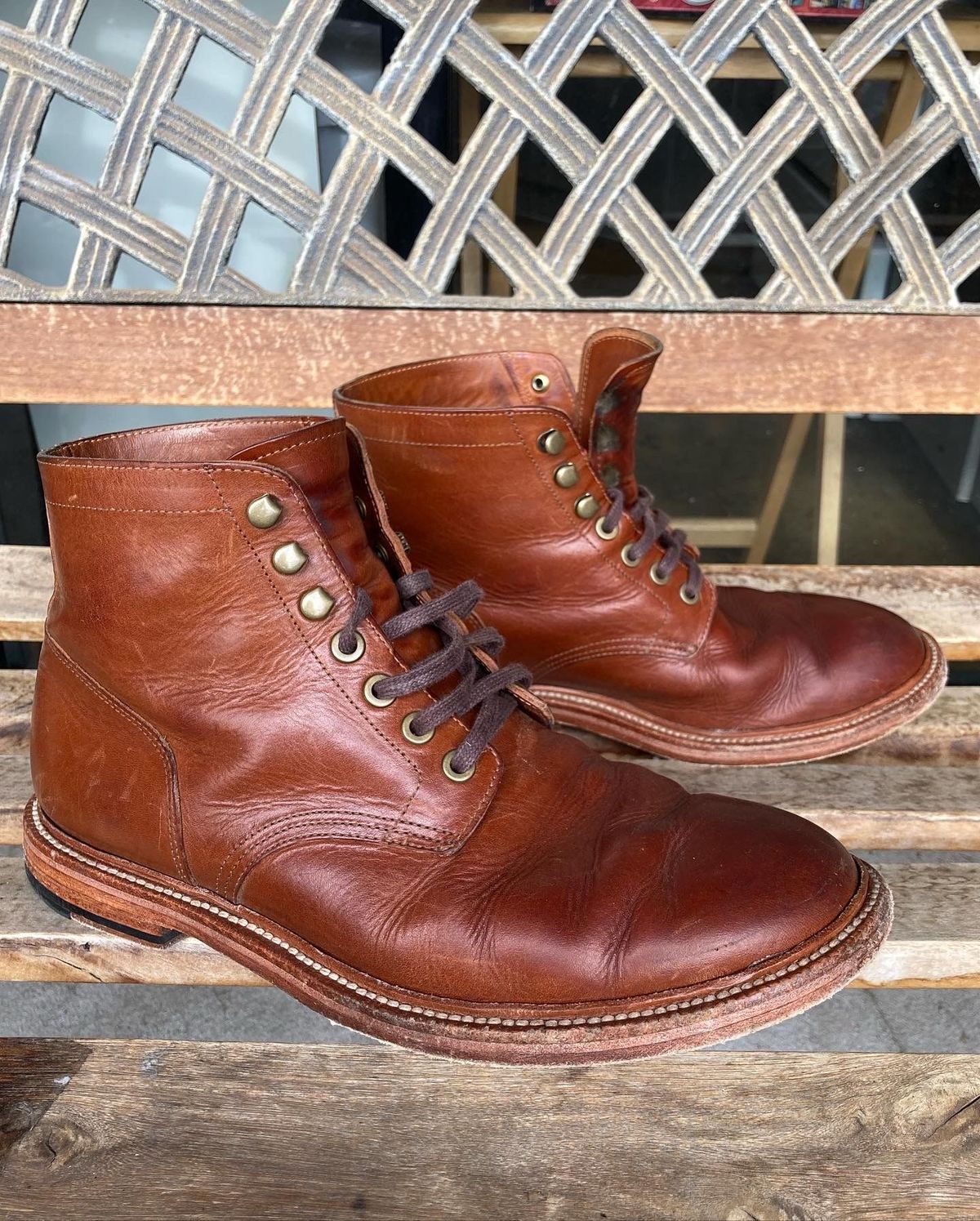 Photo by patinathunderdome on December 4, 2021 of the Grant Stone Diesel Boot in Badalassi Carlo Cognac Minerva.