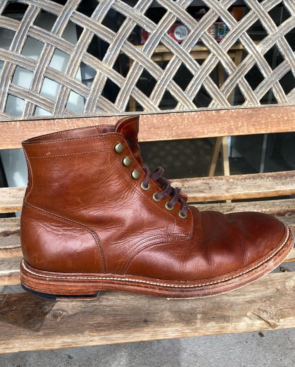 Photo by patinathunderdome on December 4, 2021 of the Grant Stone Diesel Boot in Badalassi Carlo Cognac Minerva.