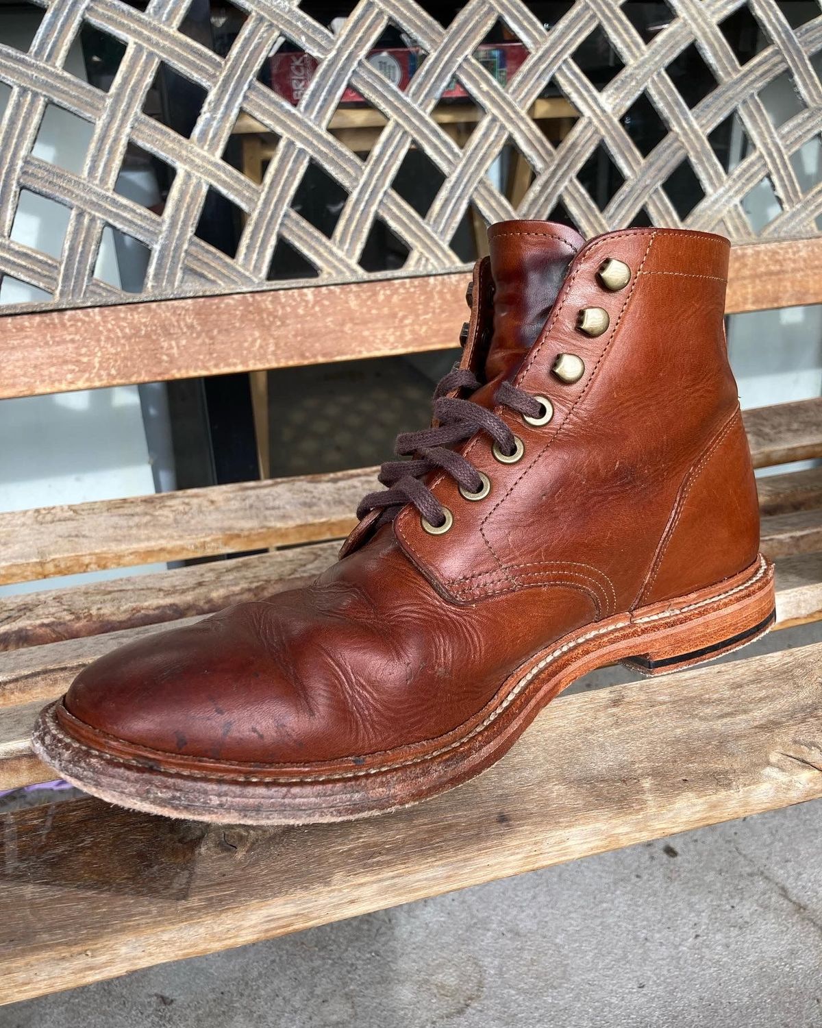 Photo by patinathunderdome on December 4, 2021 of the Grant Stone Diesel Boot in Badalassi Carlo Cognac Minerva.