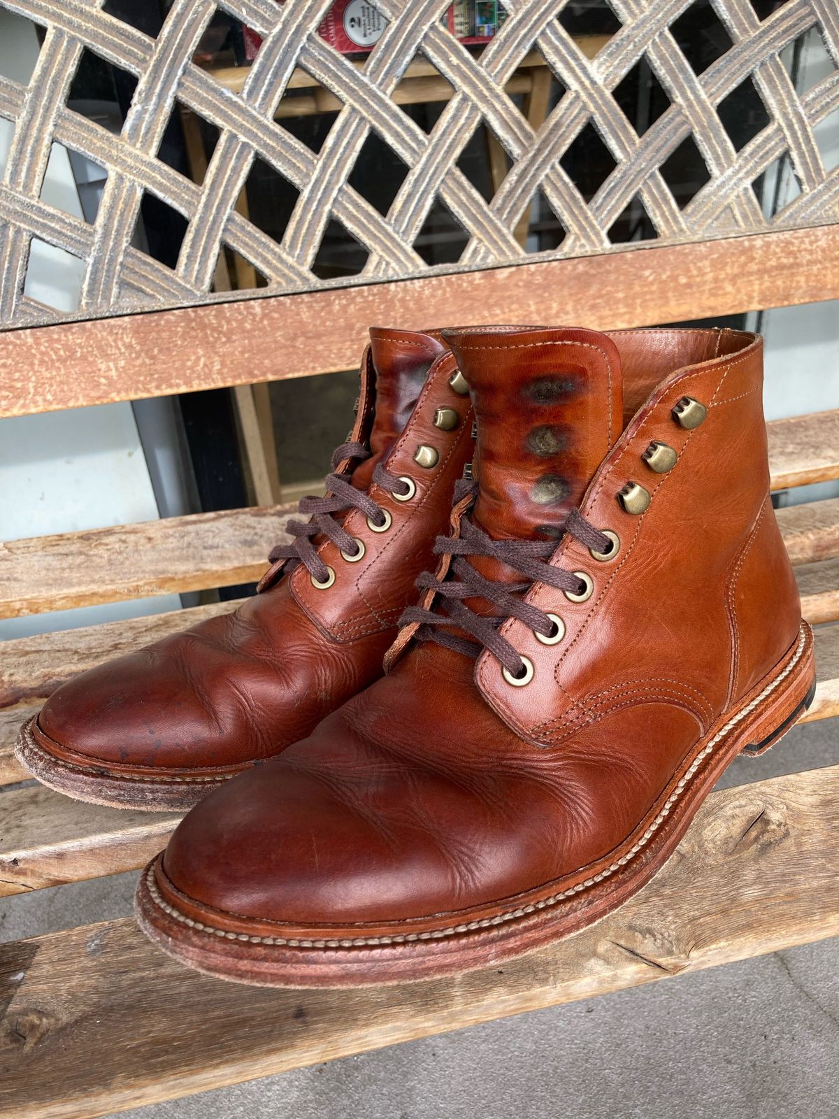 Photo by patinathunderdome on December 4, 2021 of the Grant Stone Diesel Boot in Badalassi Carlo Cognac Minerva.