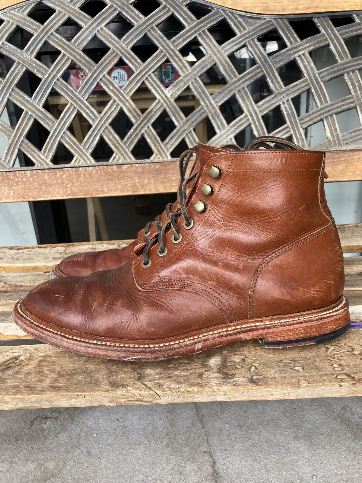 Photo by patinathunderdome on January 3, 2022 of the Grant Stone Diesel Boot in Badalassi Carlo Cognac Minerva.