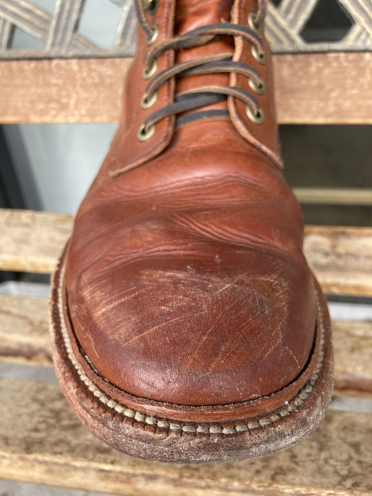 Photo by patinathunderdome on January 3, 2022 of the Grant Stone Diesel Boot in Badalassi Carlo Cognac Minerva.