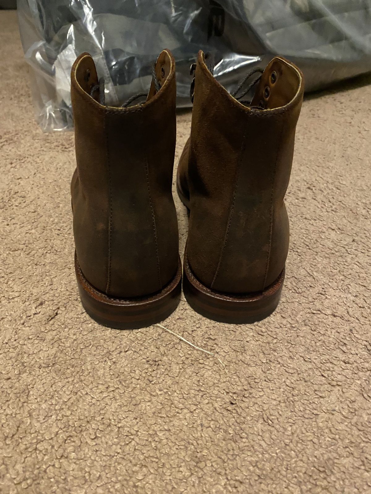 Photo by patinathunderdome on November 3, 2021 of the Grant Stone Edward Boot in C.F. Stead Tobacco Waxy Commander Suede.