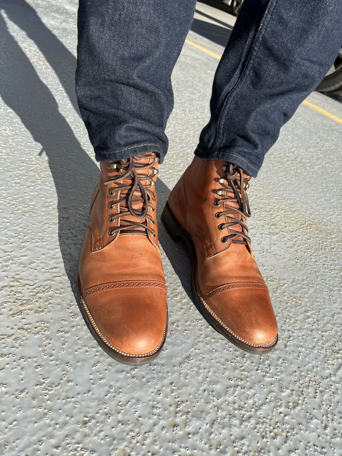 Photo by patinathunderdome on November 5, 2021 of the Viberg Service Boot in Maryam Used Cuoio Vitello Calf.