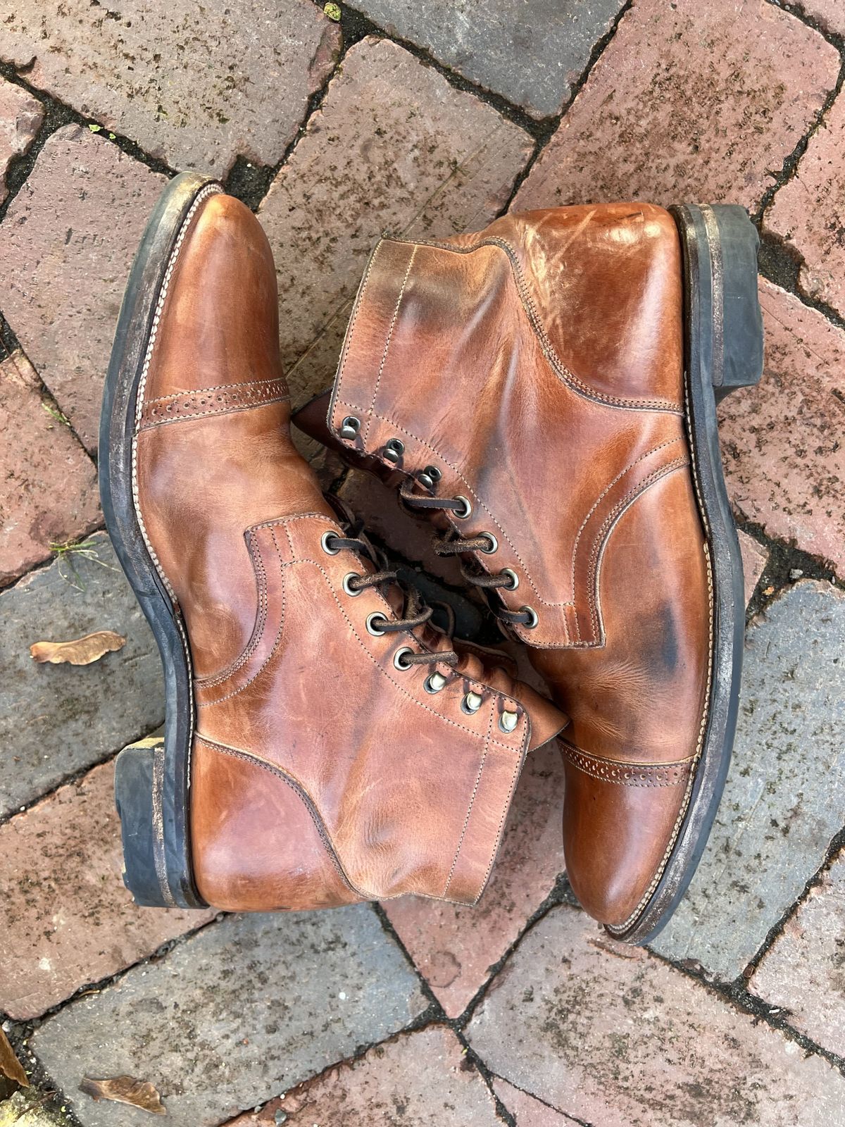 Photo by patinathunderdome on December 4, 2021 of the Viberg Service Boot in Maryam Used Cuoio Vitello Calf.