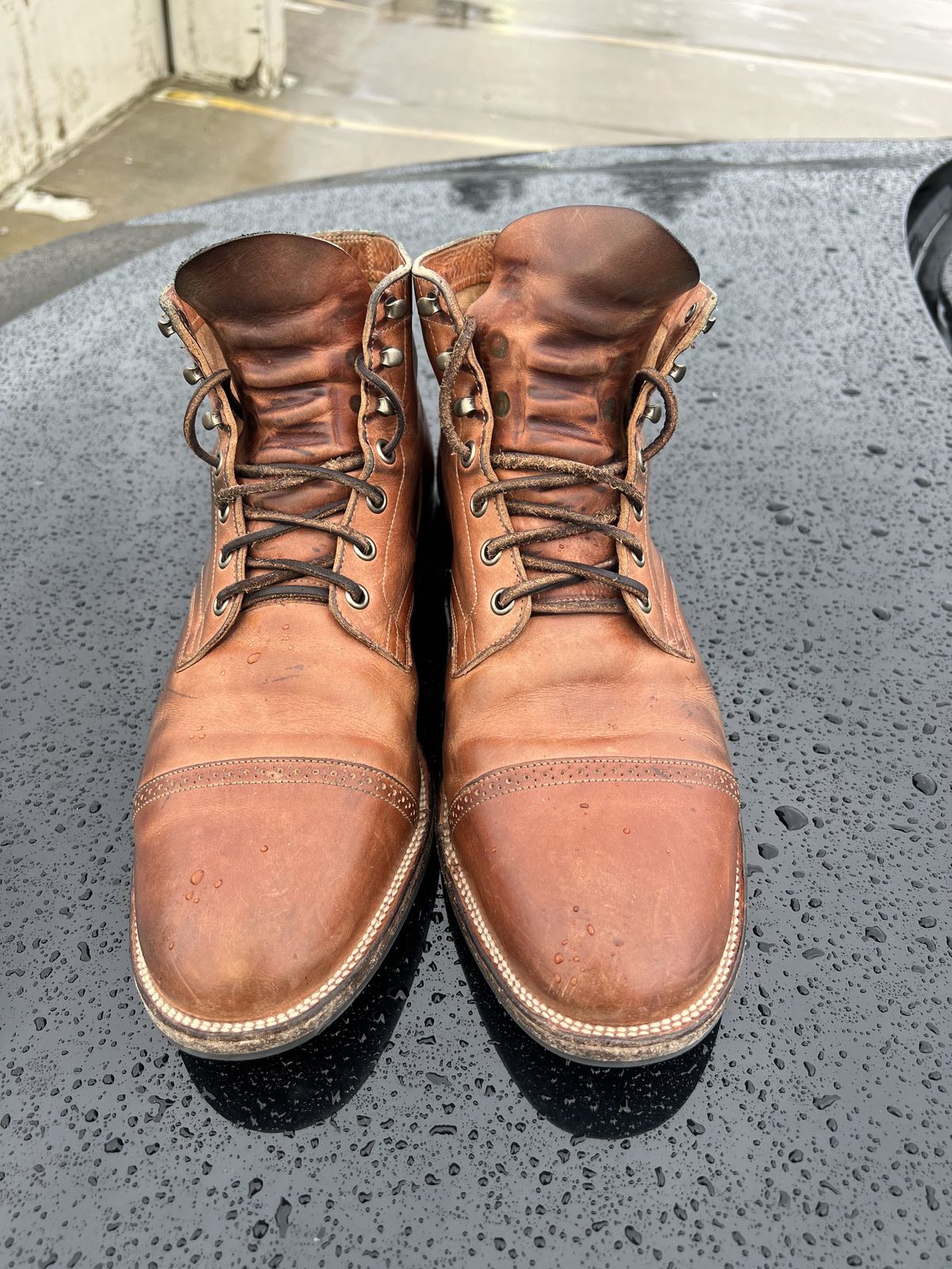Photo by patinathunderdome on January 5, 2022 of the Viberg Service Boot in Maryam Used Cuoio Vitello Calf.