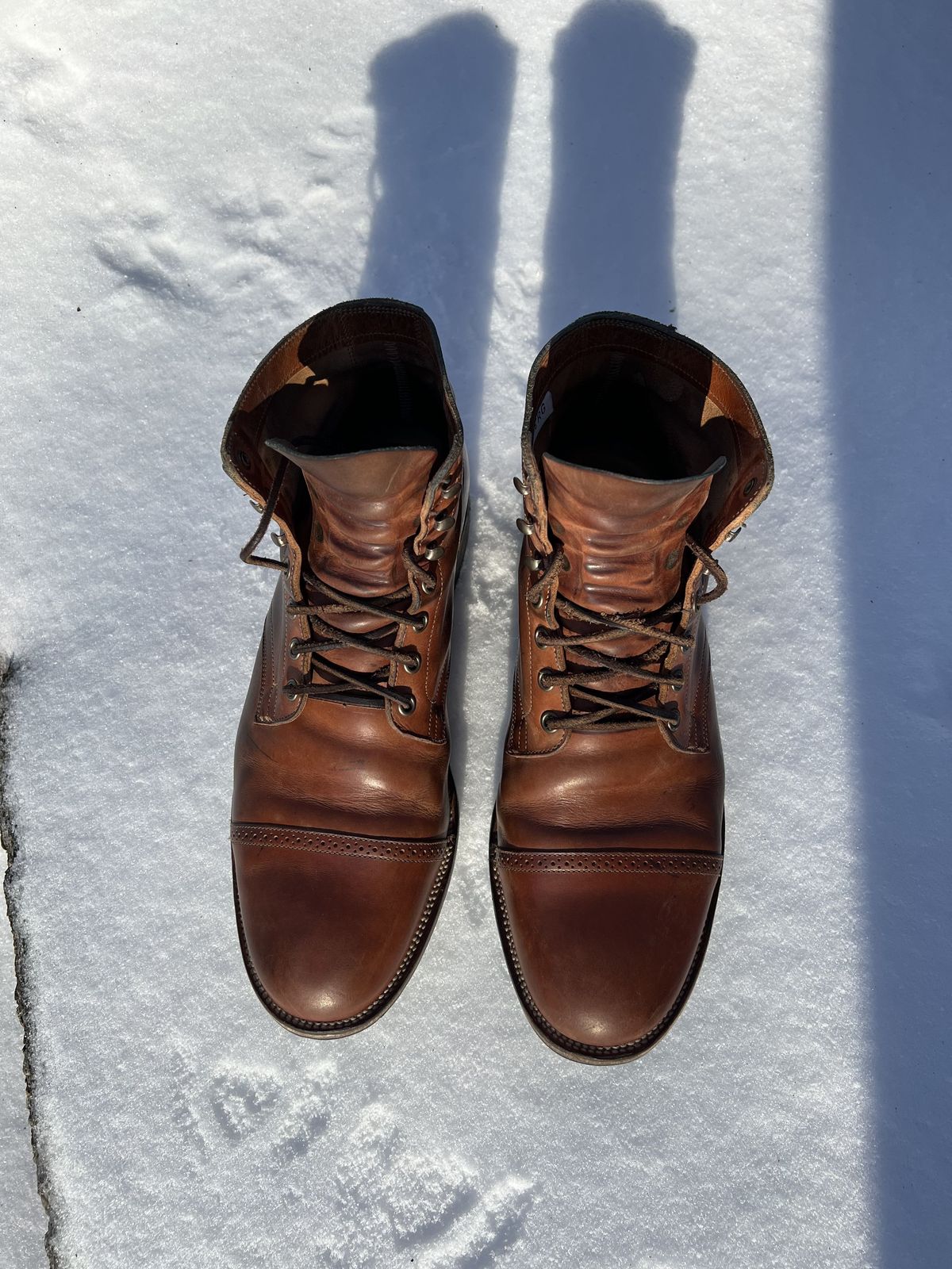 Photo by patinathunderdome on February 5, 2022 of the Viberg Service Boot in Maryam Used Cuoio Vitello Calf.
