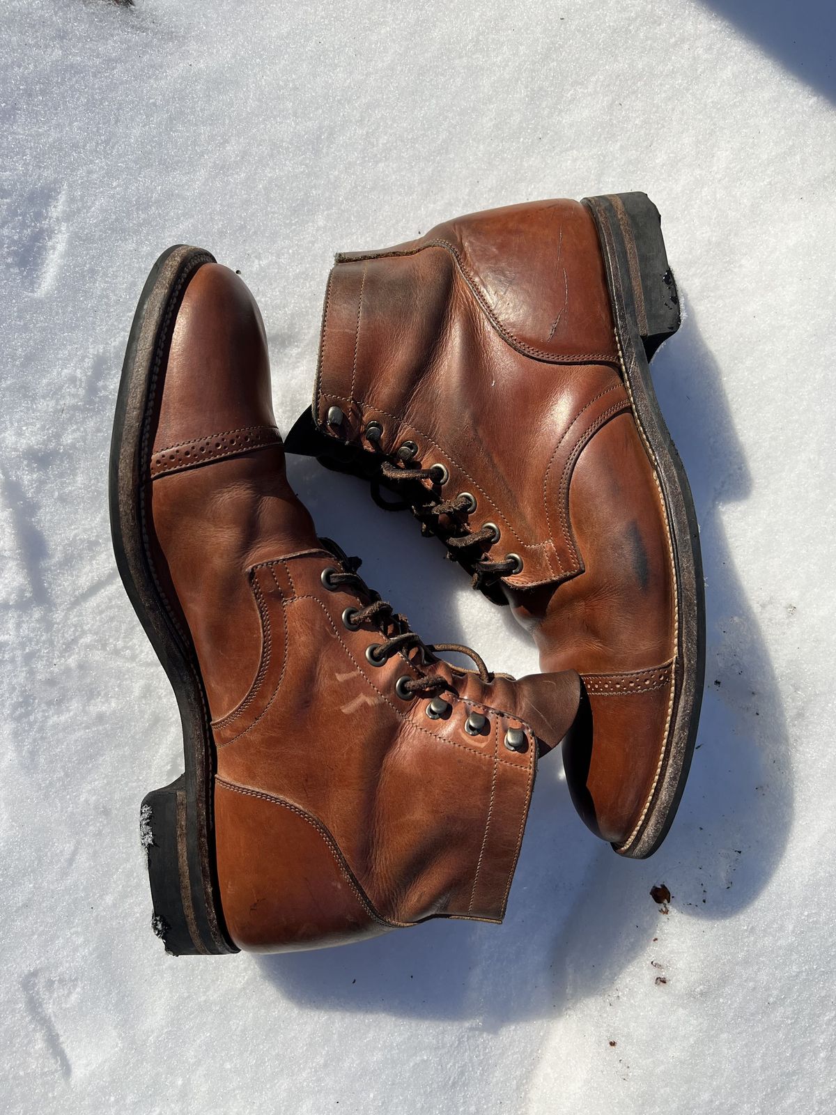 Photo by patinathunderdome on February 5, 2022 of the Viberg Service Boot in Maryam Used Cuoio Vitello Calf.