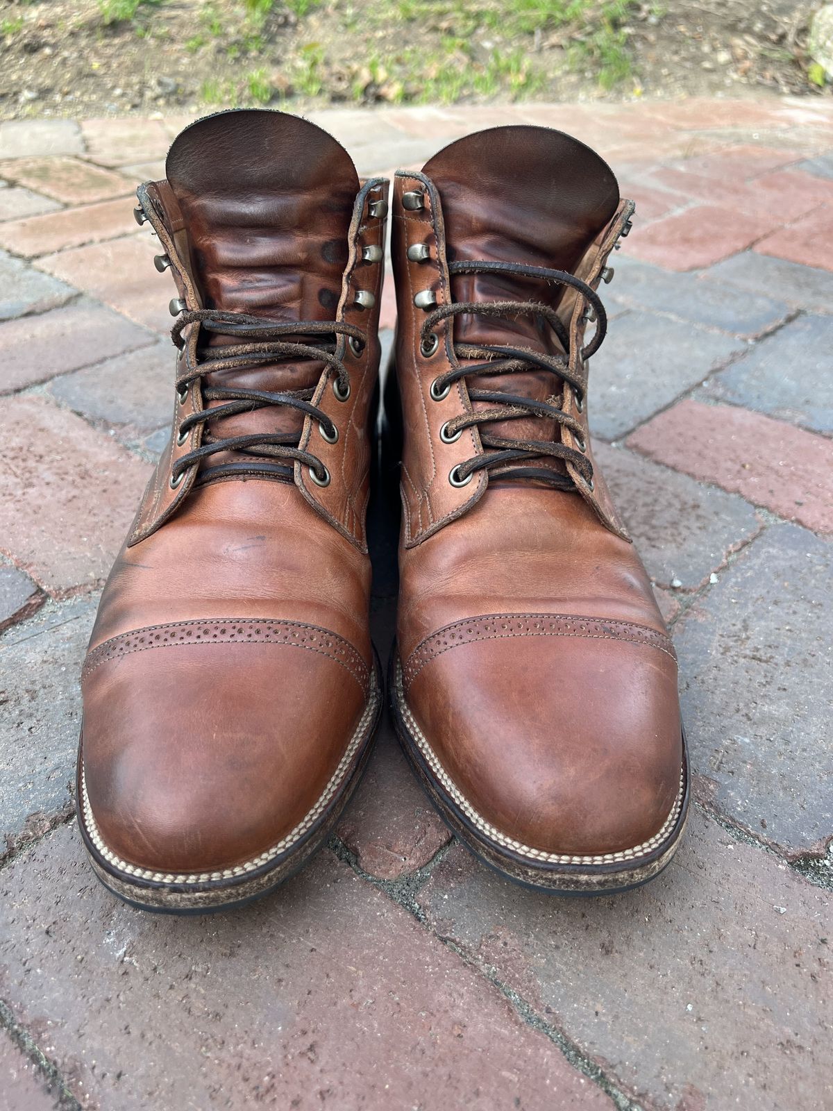 Photo by patinathunderdome on May 6, 2022 of the Viberg Service Boot in Maryam Used Cuoio Vitello Calf.