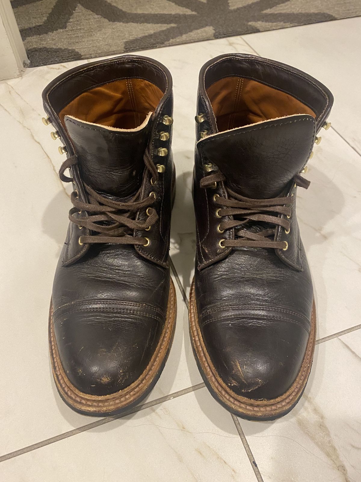 Photo by patinathunderdome on December 6, 2021 of the Alden x Stitchdown Stitchup 2.0 in Horween Arabica Lux Calfskin.