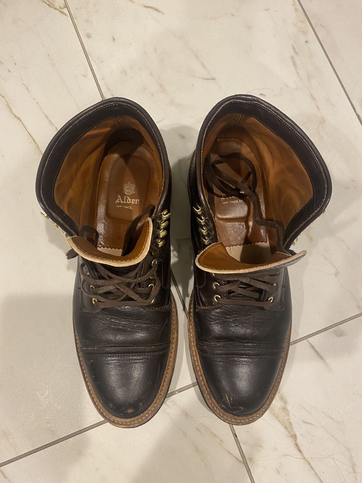 Photo by patinathunderdome on December 6, 2021 of the Alden x Stitchdown Stitchup 2.0 in Horween Arabica Lux Calfskin.