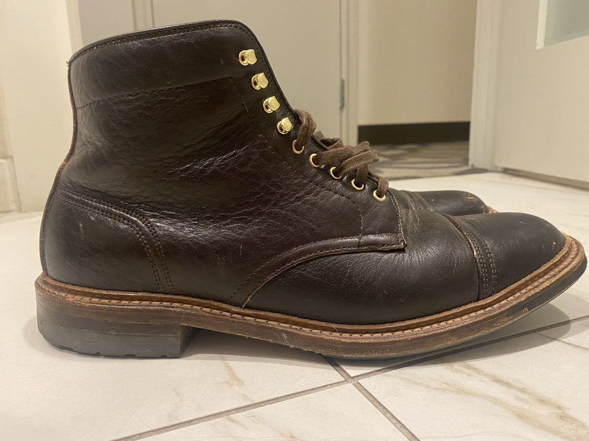 Photo by patinathunderdome on December 6, 2021 of the Alden x Stitchdown Stitchup 2.0 in Horween Arabica Lux Calfskin.