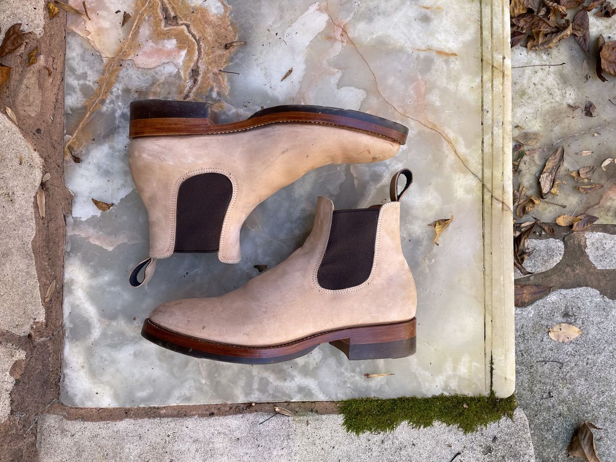 Photo by patinathunderdome on November 5, 2021 of the Benzein The Seventh Chelsea Boot in Conceria Cloe Crust Shell Cordovan.