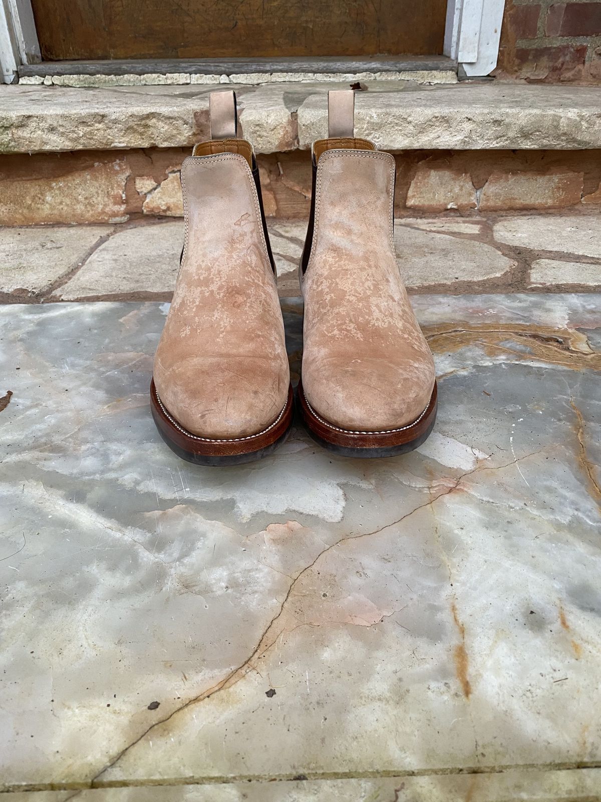 Photo by patinathunderdome on December 6, 2021 of the Benzein The Seventh Chelsea Boot in Conceria Cloe Crust Shell Cordovan.