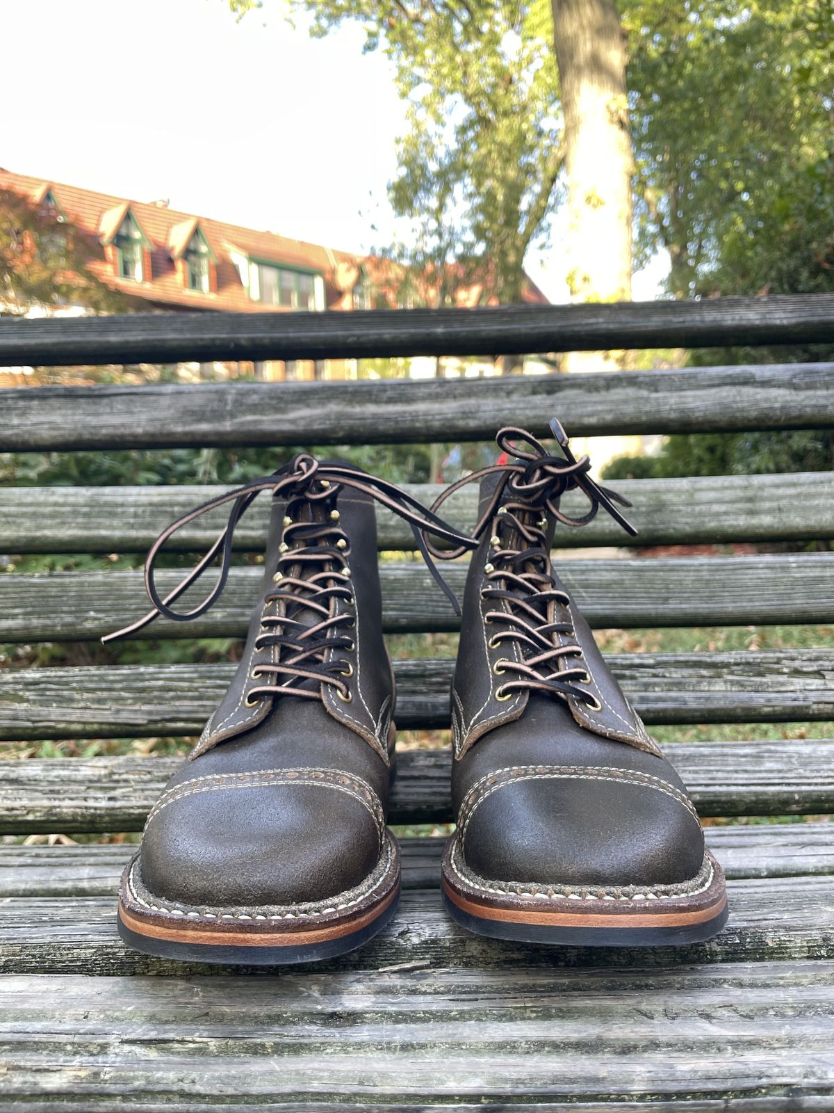 Photo by patinathunderdome on October 4, 2021 of the White's MP-M1TC in Horween Olive Waxed Flesh.