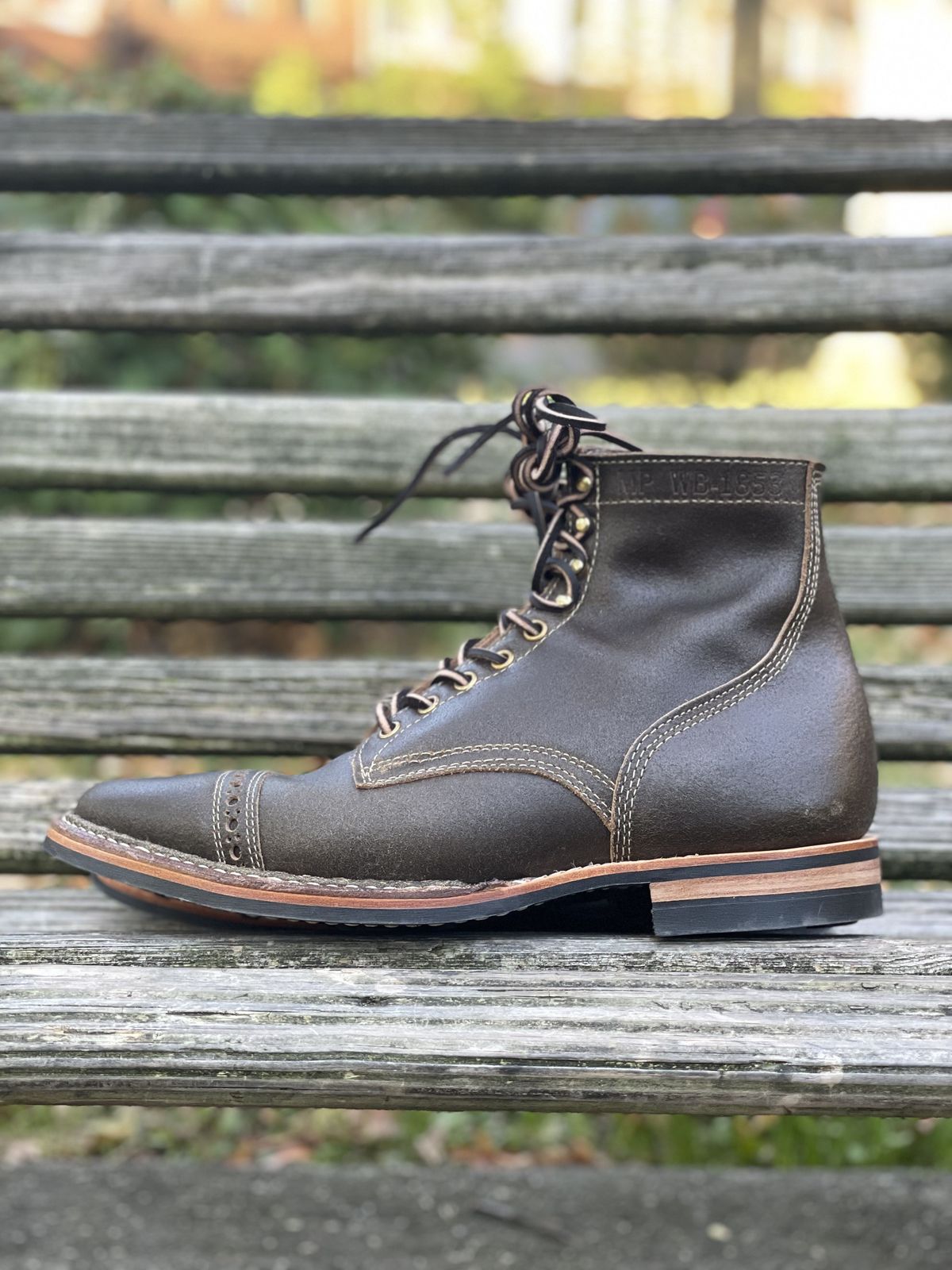 Photo by patinathunderdome on October 4, 2021 of the White's MP-M1TC in Horween Olive Waxed Flesh.