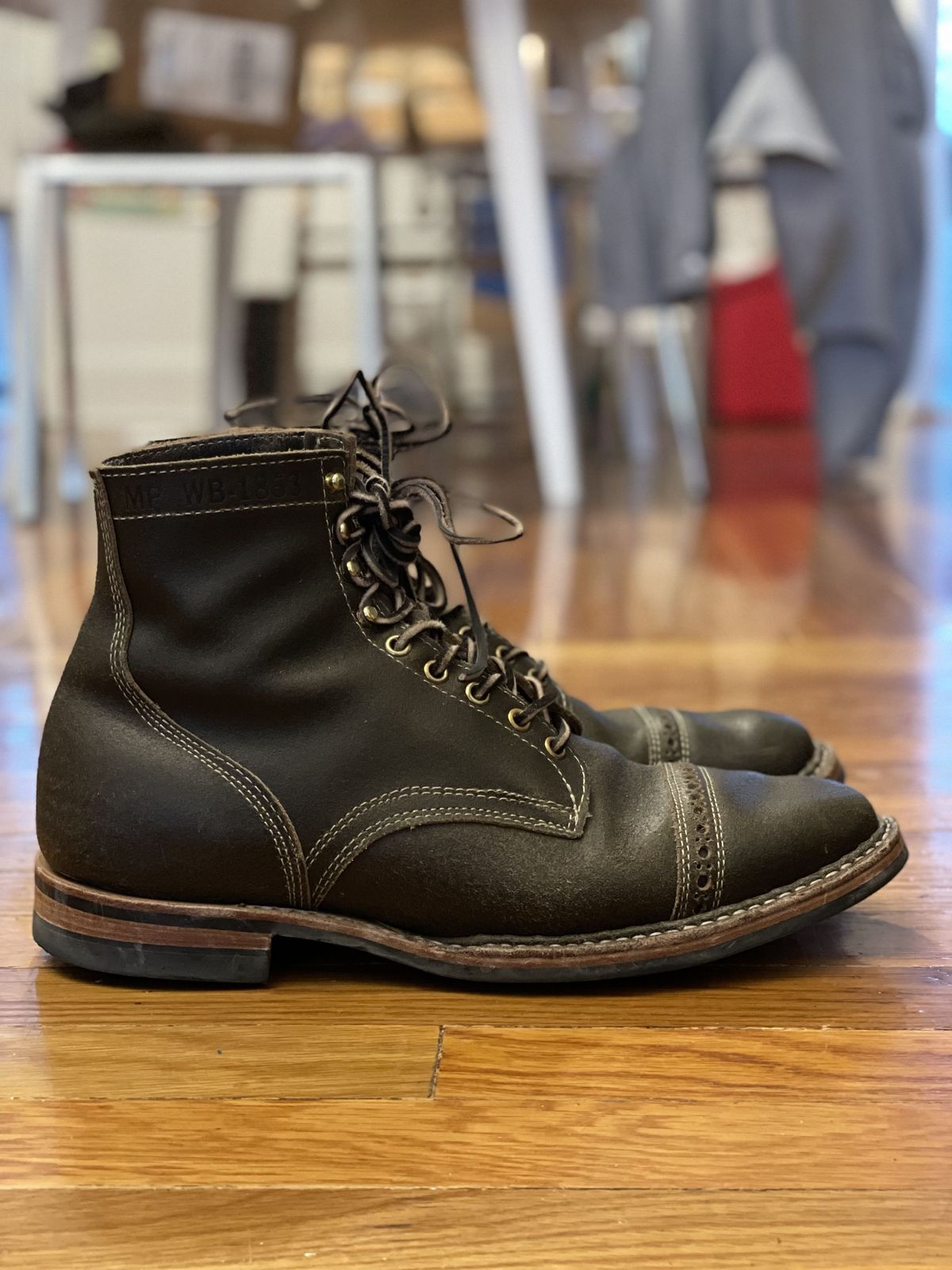 Photo by patinathunderdome on November 5, 2021 of the White's MP-M1TC in Horween Olive Waxed Flesh.