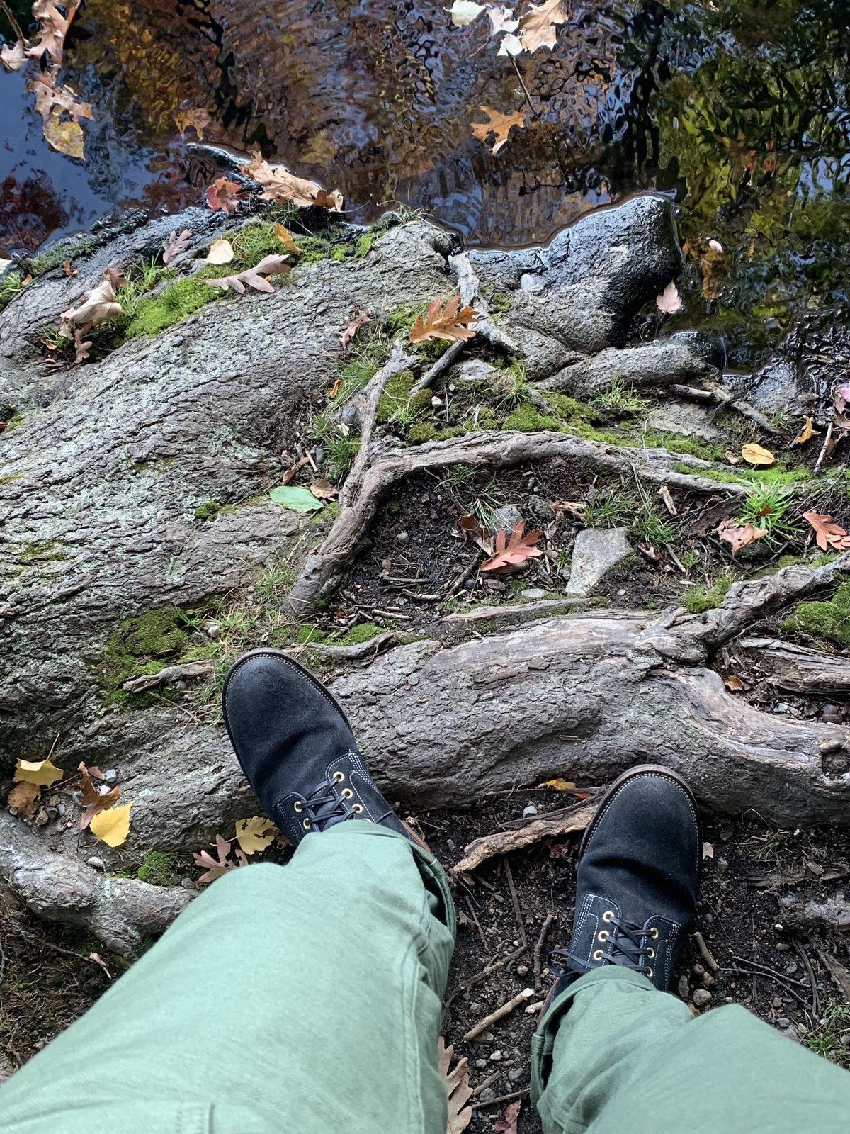 Photo by patinathunderdome on December 6, 2021 of the Viberg Boondocker in Horween Petrol Chamois Roughout.