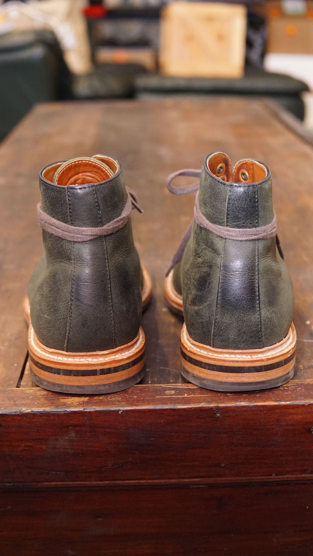 Photo by patinathunderdome on November 6, 2021 of the Grant Stone Cap Toe Boot in C.F. Stead Forest Kudu.