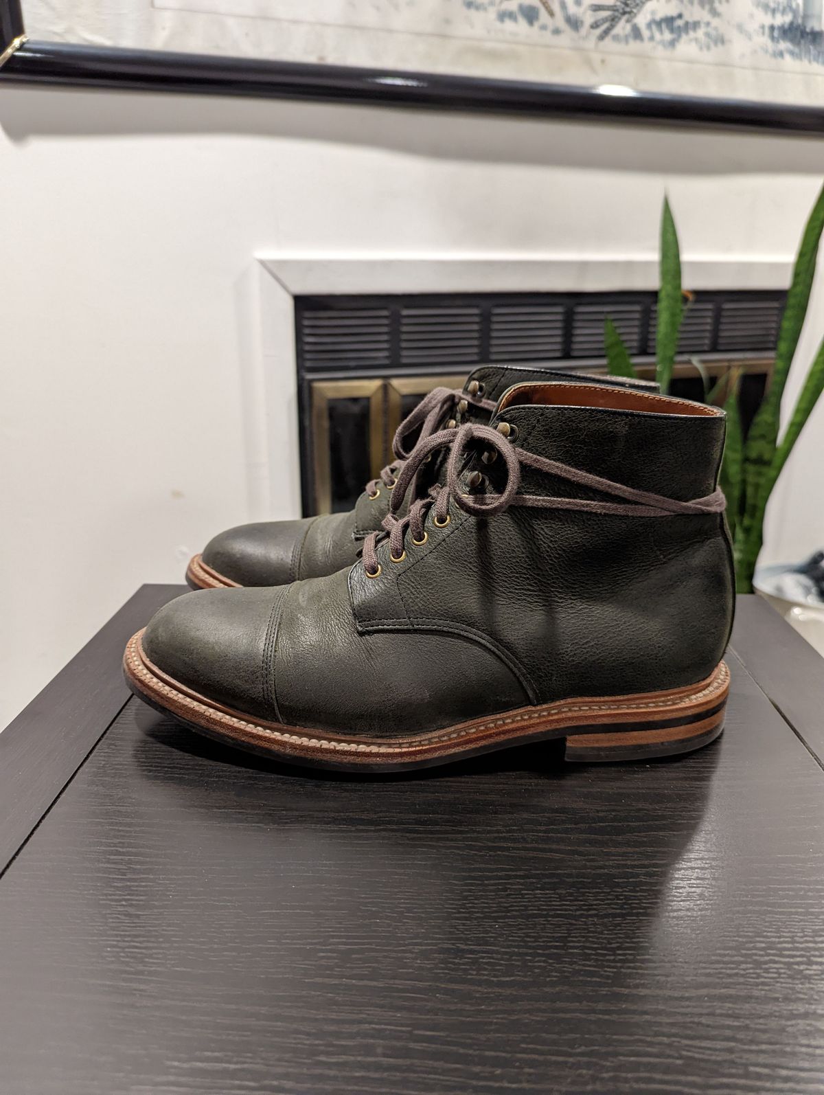 Photo by patinathunderdome on December 6, 2021 of the Grant Stone Cap Toe Boot in C.F. Stead Forest Kudu.