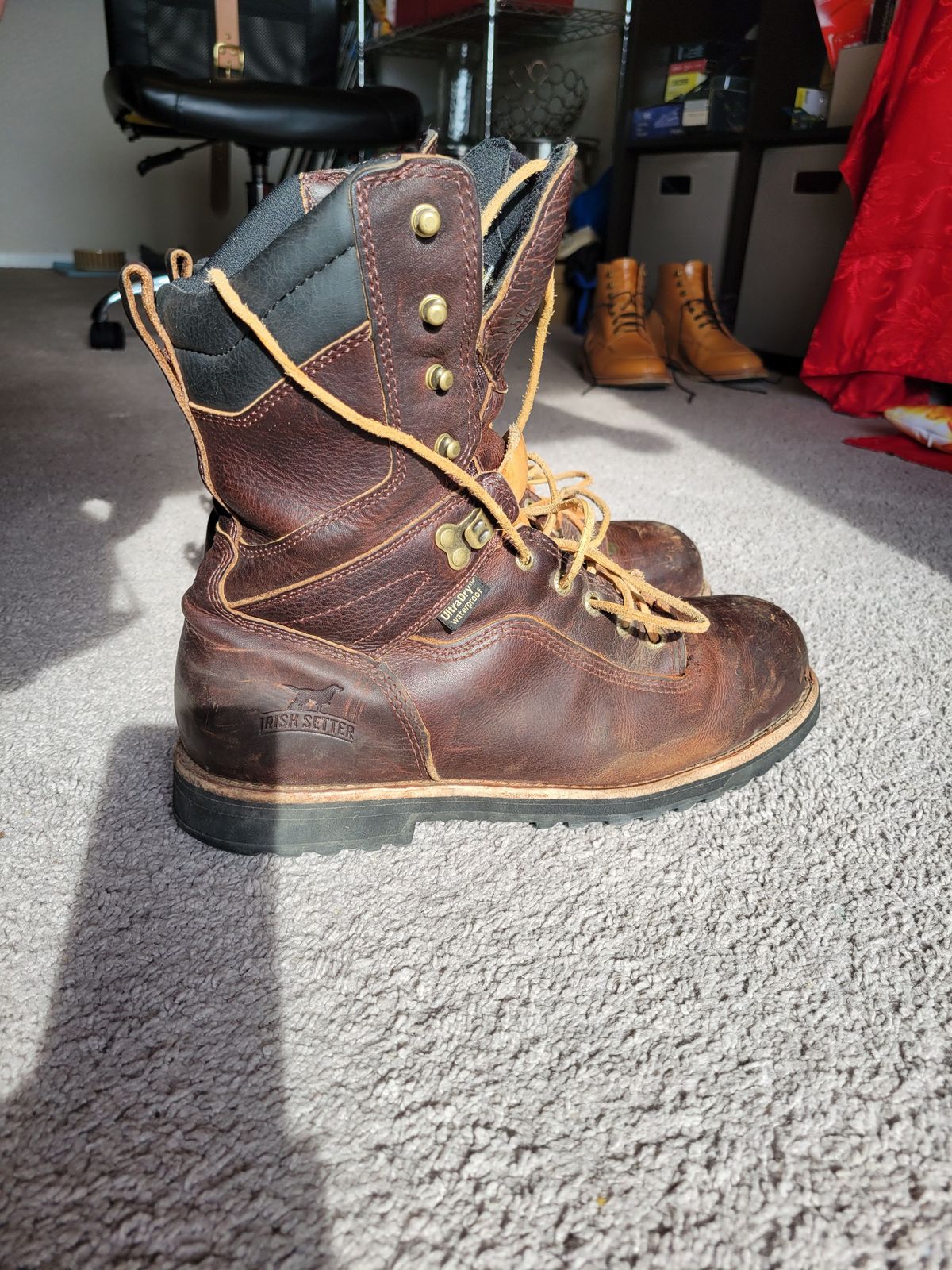 Photo by patinathunderdome on April 1, 2022 of the Irish Setter Mesabi in Brown Full Grain Waterproof.