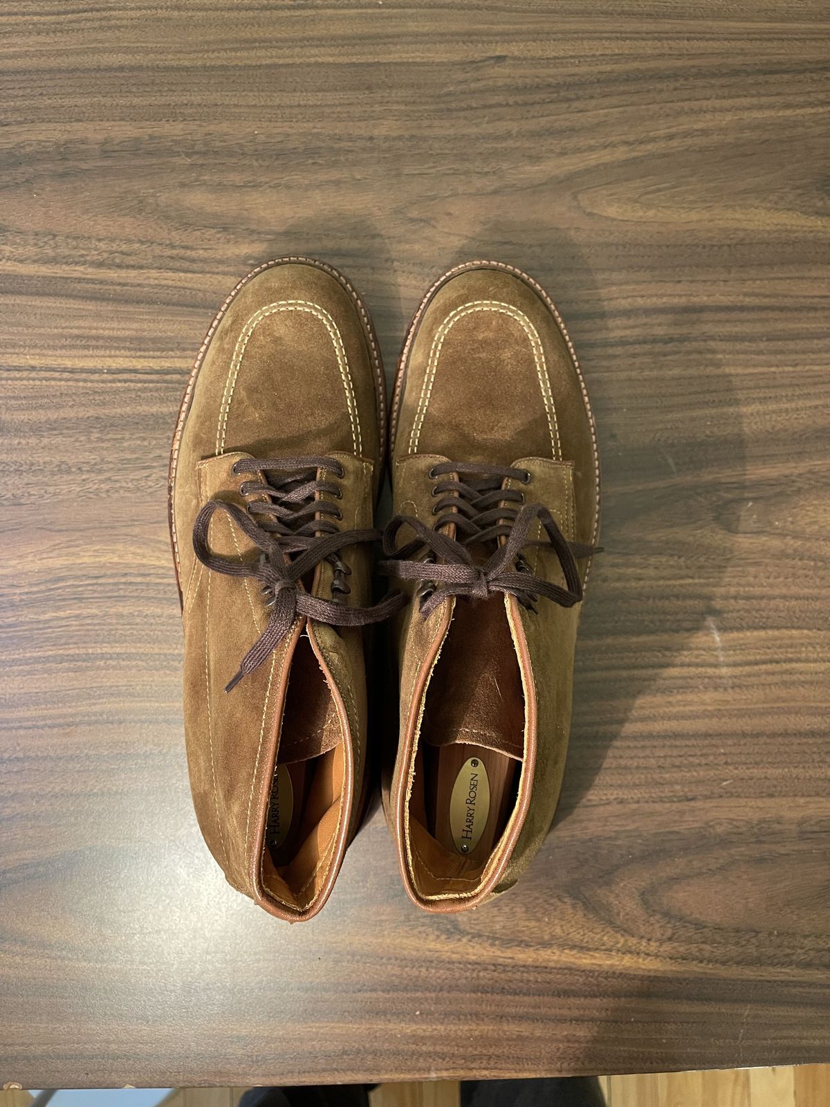 Photo by patinathunderdome on October 3, 2021 of the Alden Indy Boot in C.F. Stead Snuff Repello Calf Suede.
