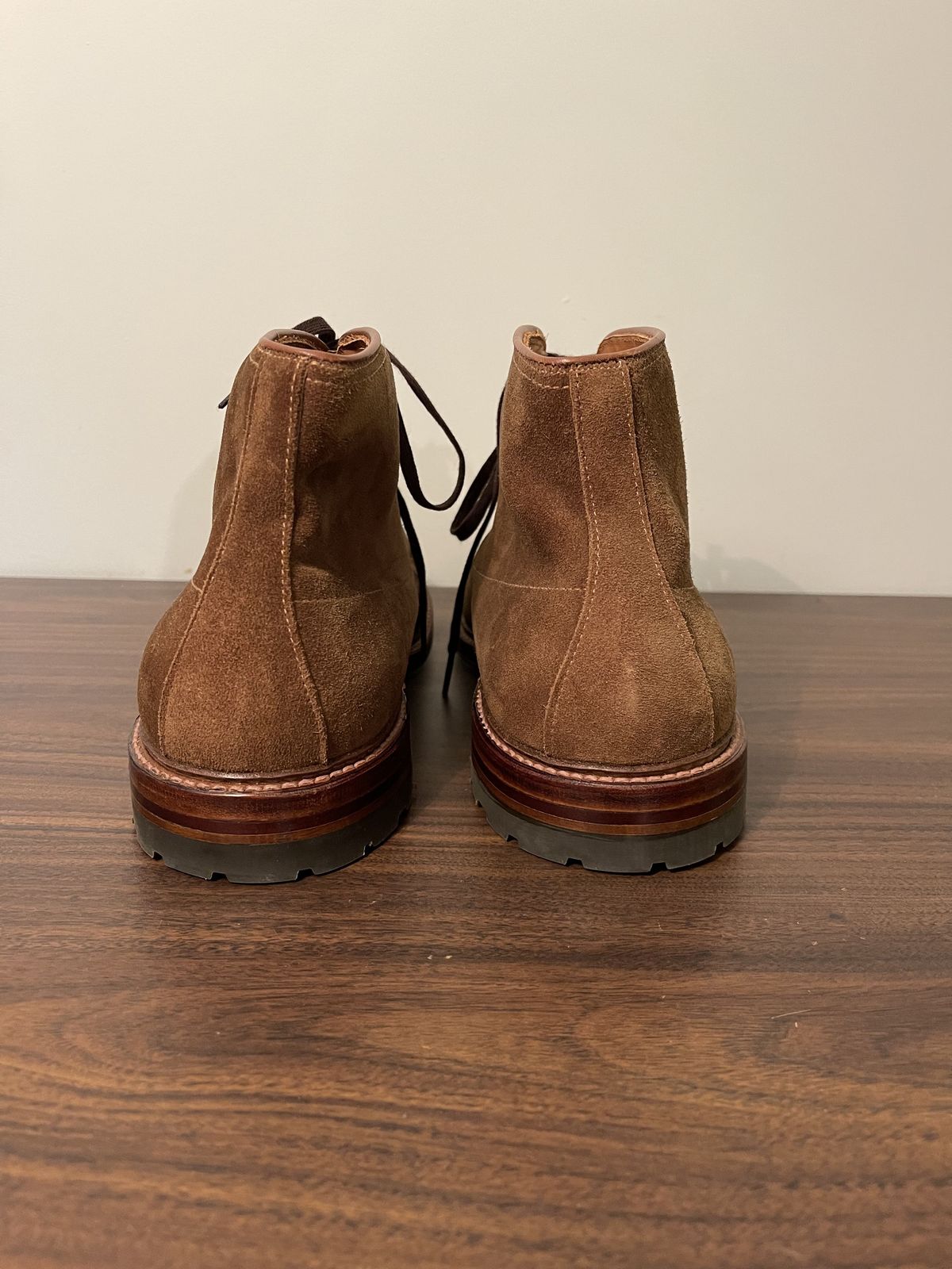 Photo by patinathunderdome on October 3, 2021 of the Alden Indy Boot in C.F. Stead Snuff Repello Calf Suede.
