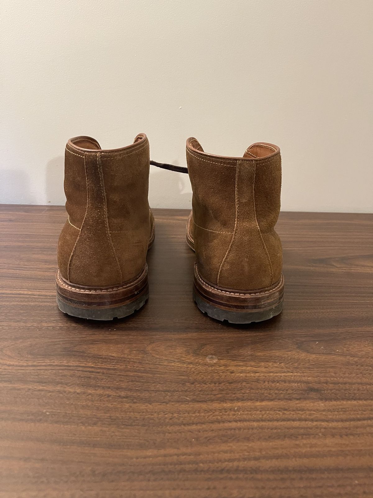 Photo by patinathunderdome on December 5, 2021 of the Alden Indy Boot in C.F. Stead Snuff Repello Calf Suede.