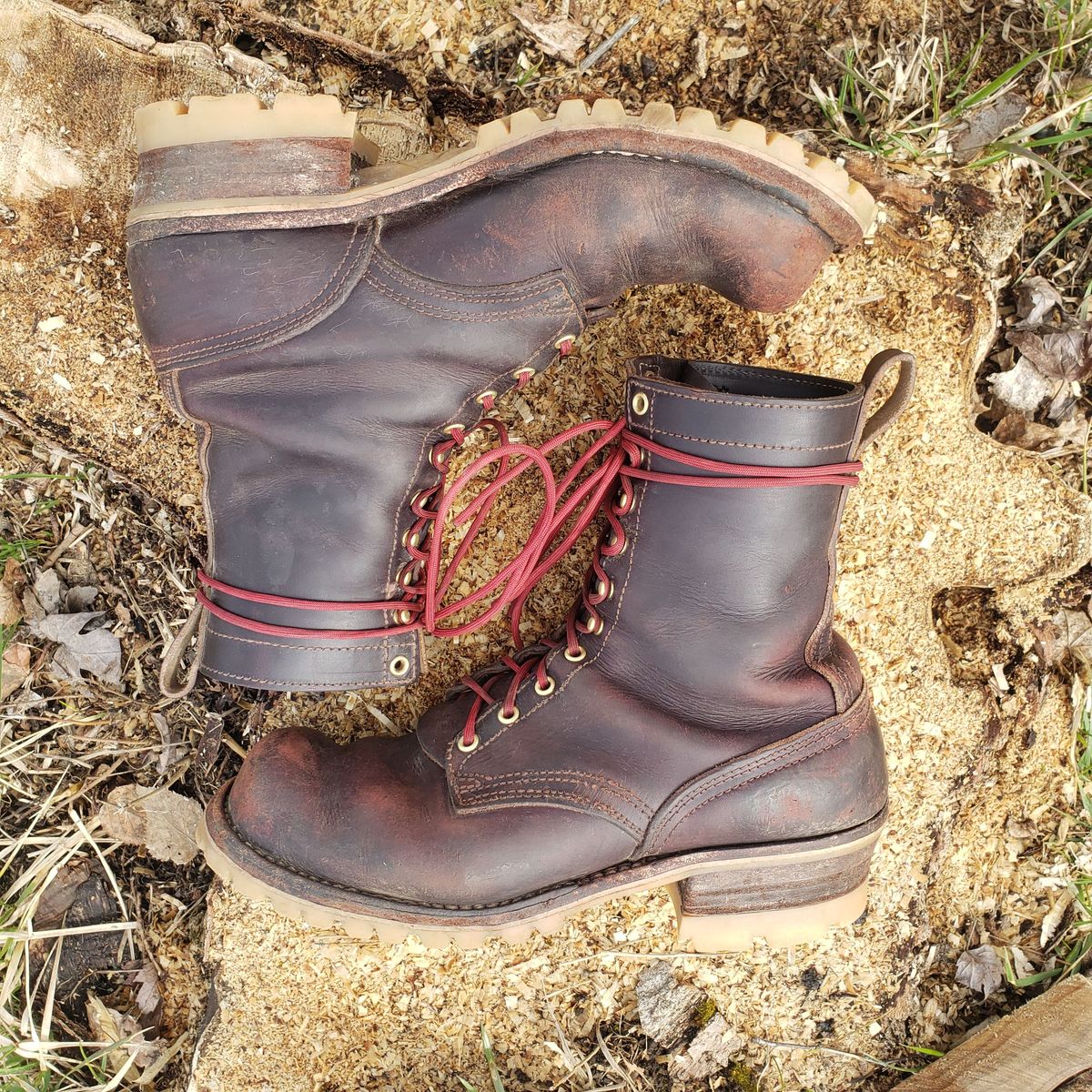 Photo by patinathunderdome on April 3, 2022 of the Nicks Urban Logger in Wickett & Craig Burgundy Oiled Latigo.
