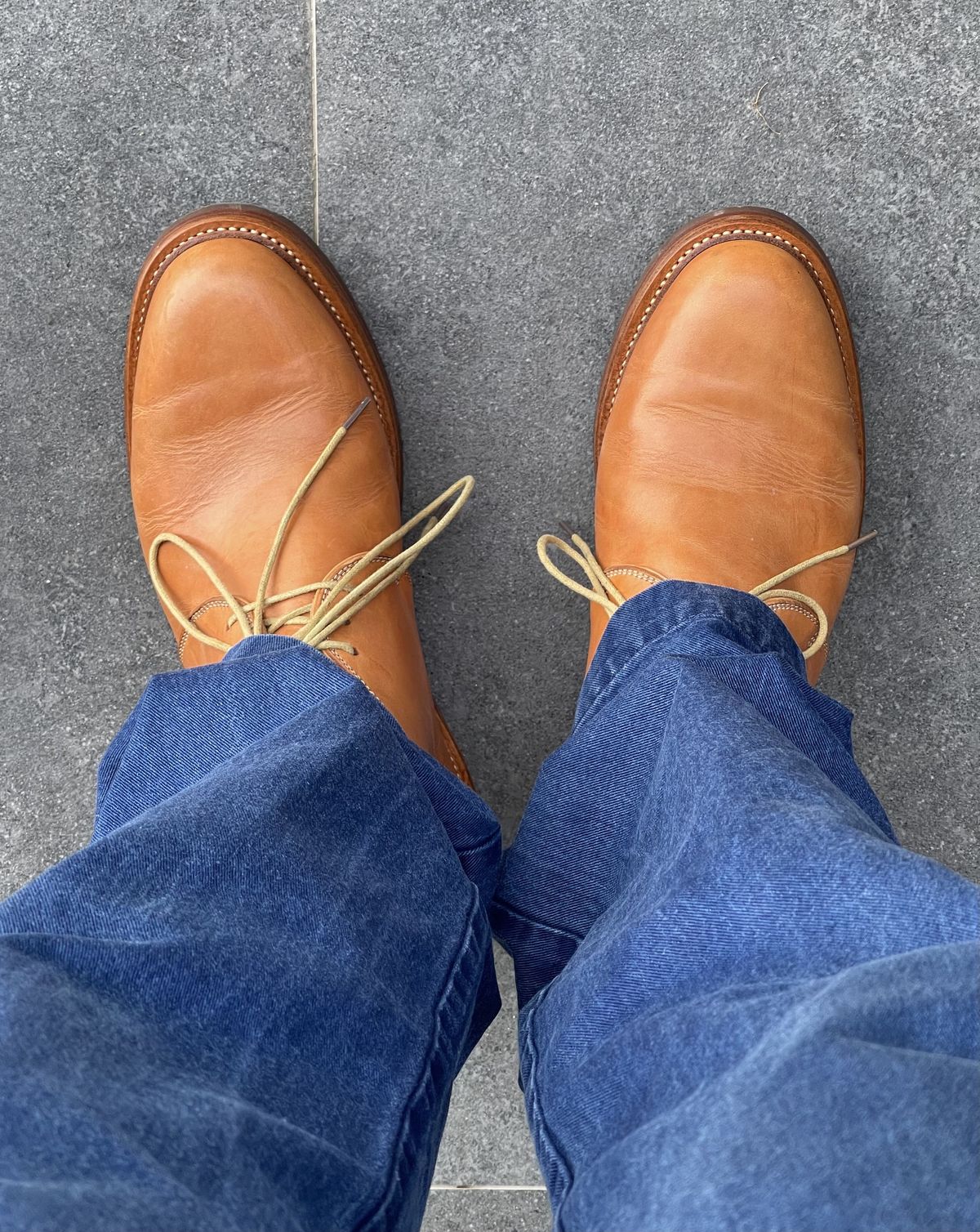 Photo by patinathunderdome on November 2, 2021 of the Flame Panda Chukkas in Tochigi Natural Cowhide.