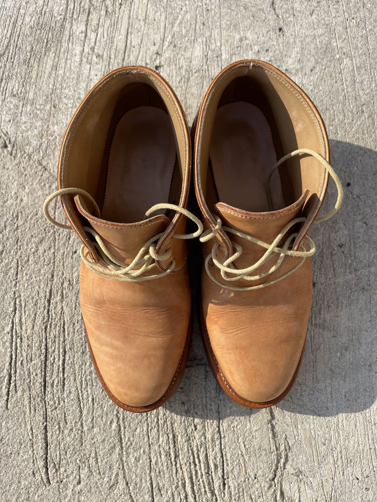 Photo by patinathunderdome on December 4, 2021 of the Flame Panda Chukkas in Tochigi Natural Cowhide.