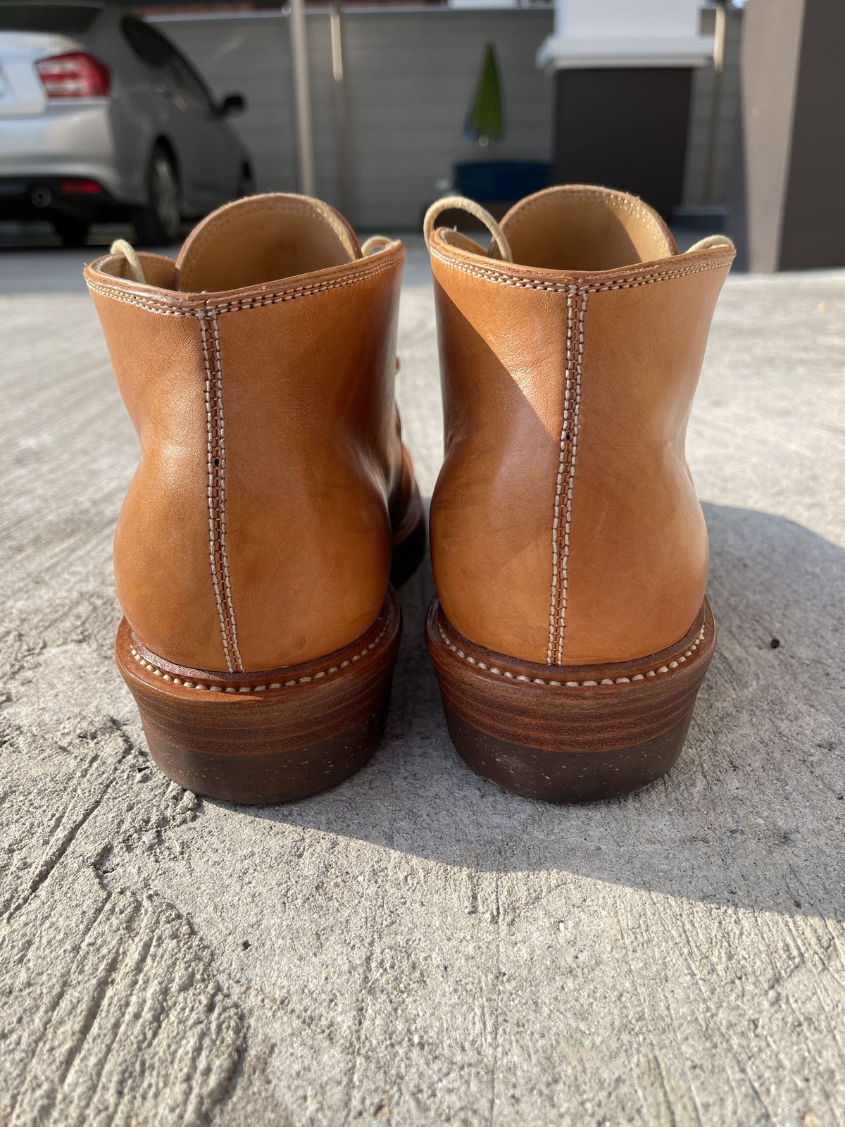 Photo by patinathunderdome on December 4, 2021 of the Flame Panda Chukkas in Tochigi Natural Cowhide.