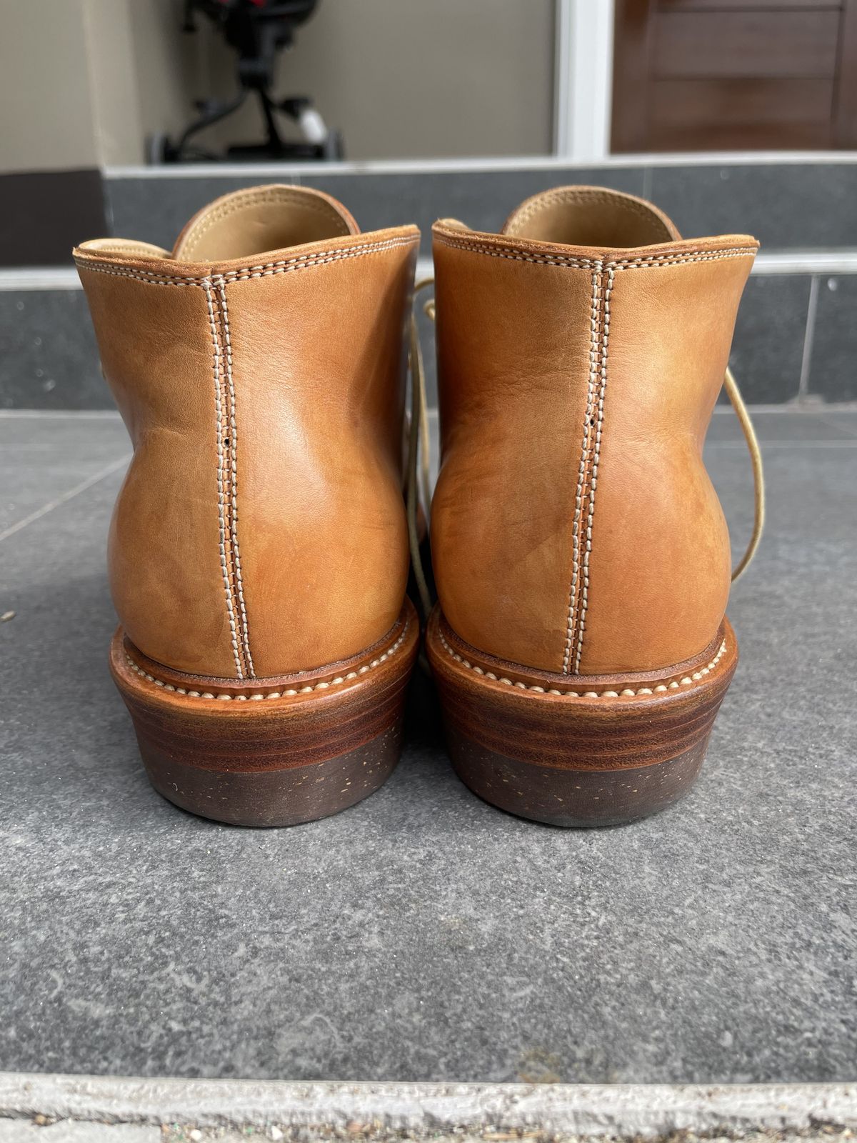 Photo by patinathunderdome on January 4, 2022 of the Flame Panda Chukkas in Tochigi Natural Cowhide.