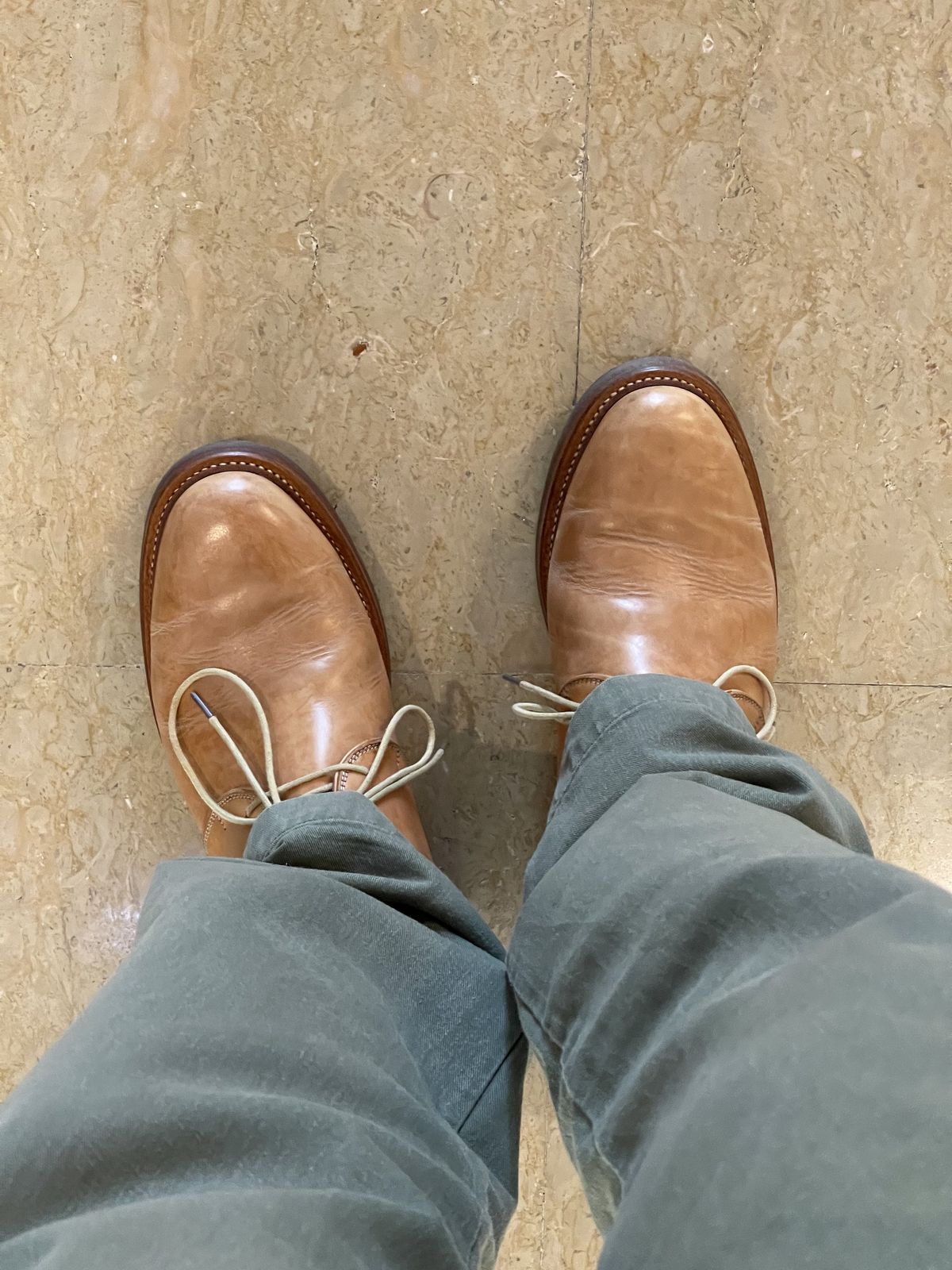 Photo by patinathunderdome on January 4, 2022 of the Flame Panda Chukkas in Tochigi Natural Cowhide.