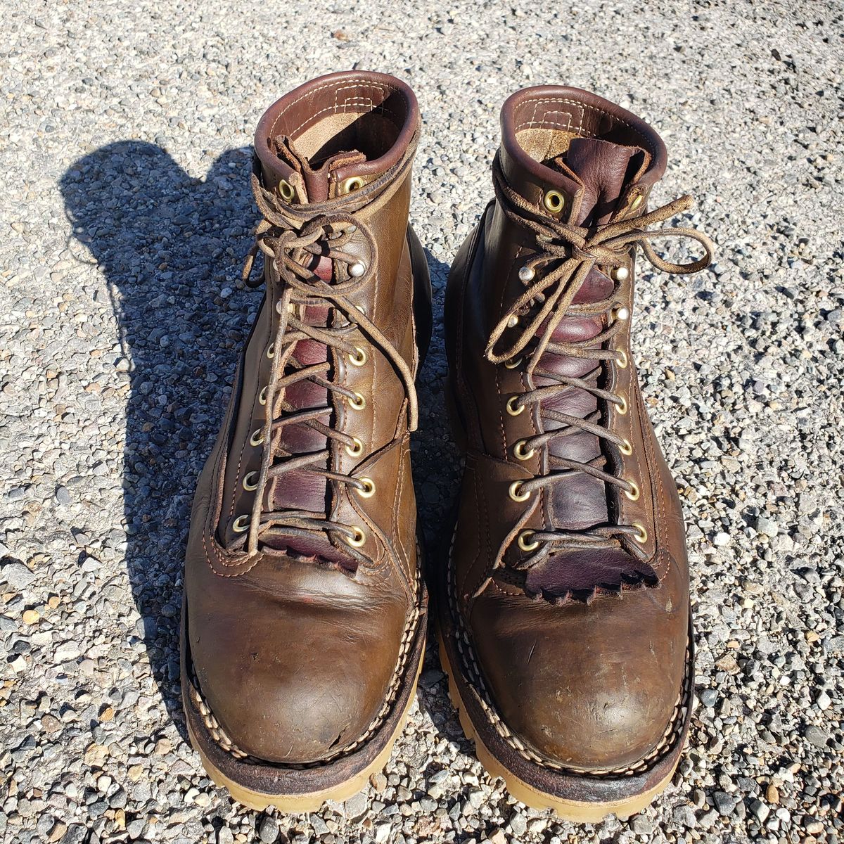 Photo by patinathunderdome on March 5, 2022 of the Frank's Boots Lace-To-Toe in Wickett & Craig Olive Traditional Harness.