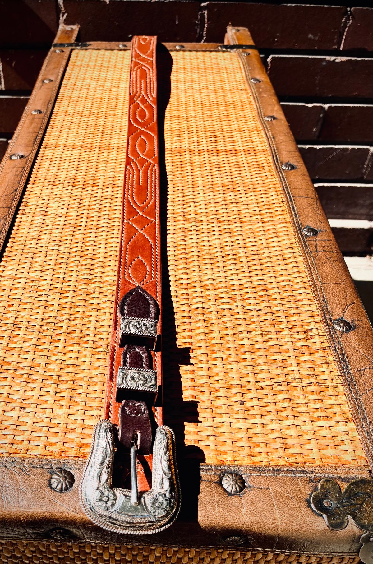Photo by Stendhalic_Awl on October 1, 2025 of the Self-Made Ranger Belt in Wickett & Craig Medium Brown English Bridle.