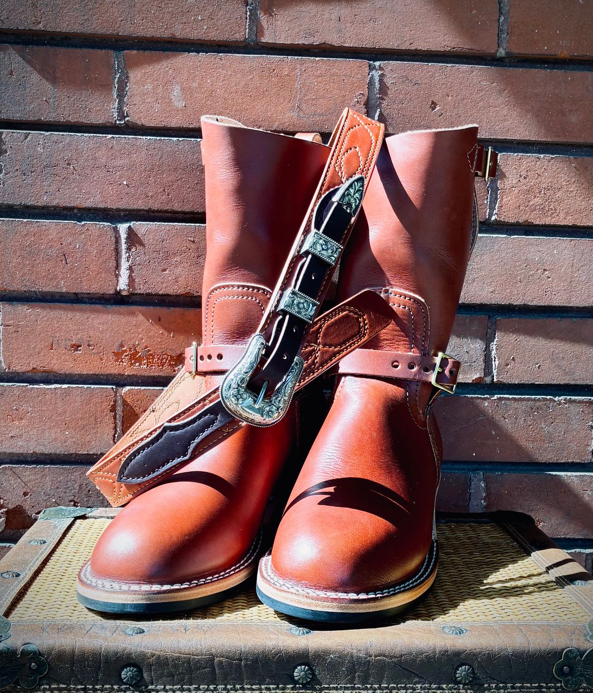 Photo by Stendhalic_Awl on October 1, 2025 of the Self-Made Ranger Belt in Wickett & Craig Medium Brown English Bridle.