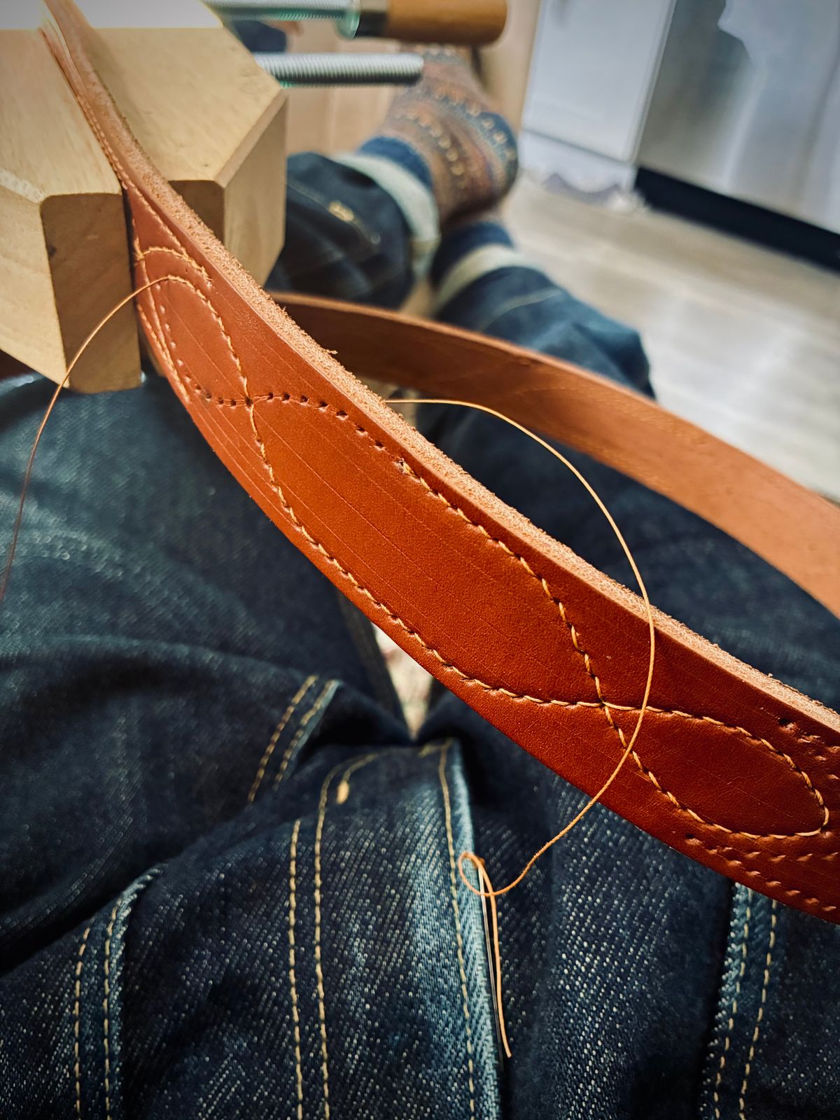 Photo by Stendhalic_Awl on September 25, 2025 of the Self-Made Ranger Belt in Wickett & Craig Medium Brown English Bridle.