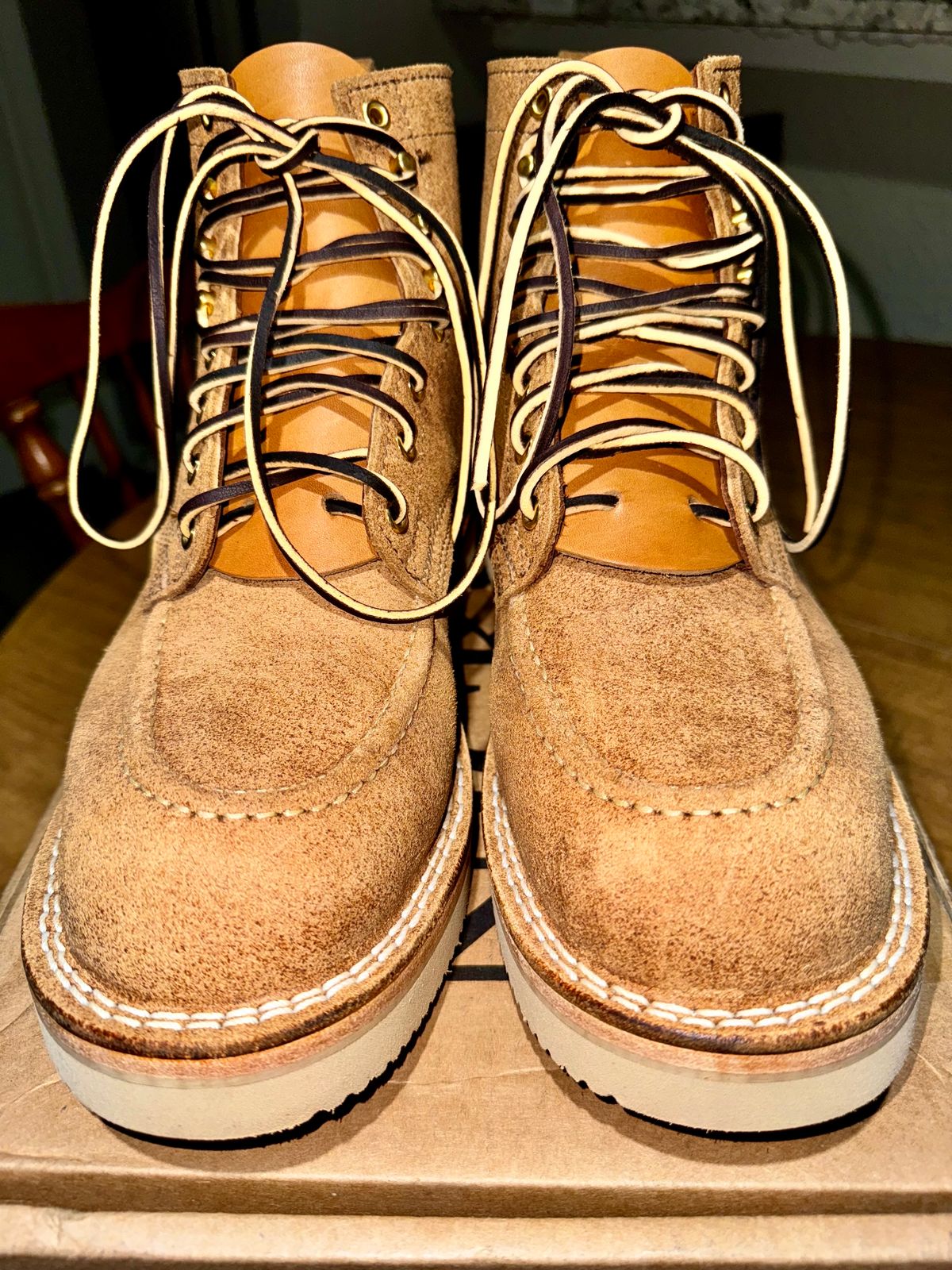Photo by BigMealsOnly on November 10, 2023 of the Nicks Moc Toe in Seidel 1964 Tan Roughout.
