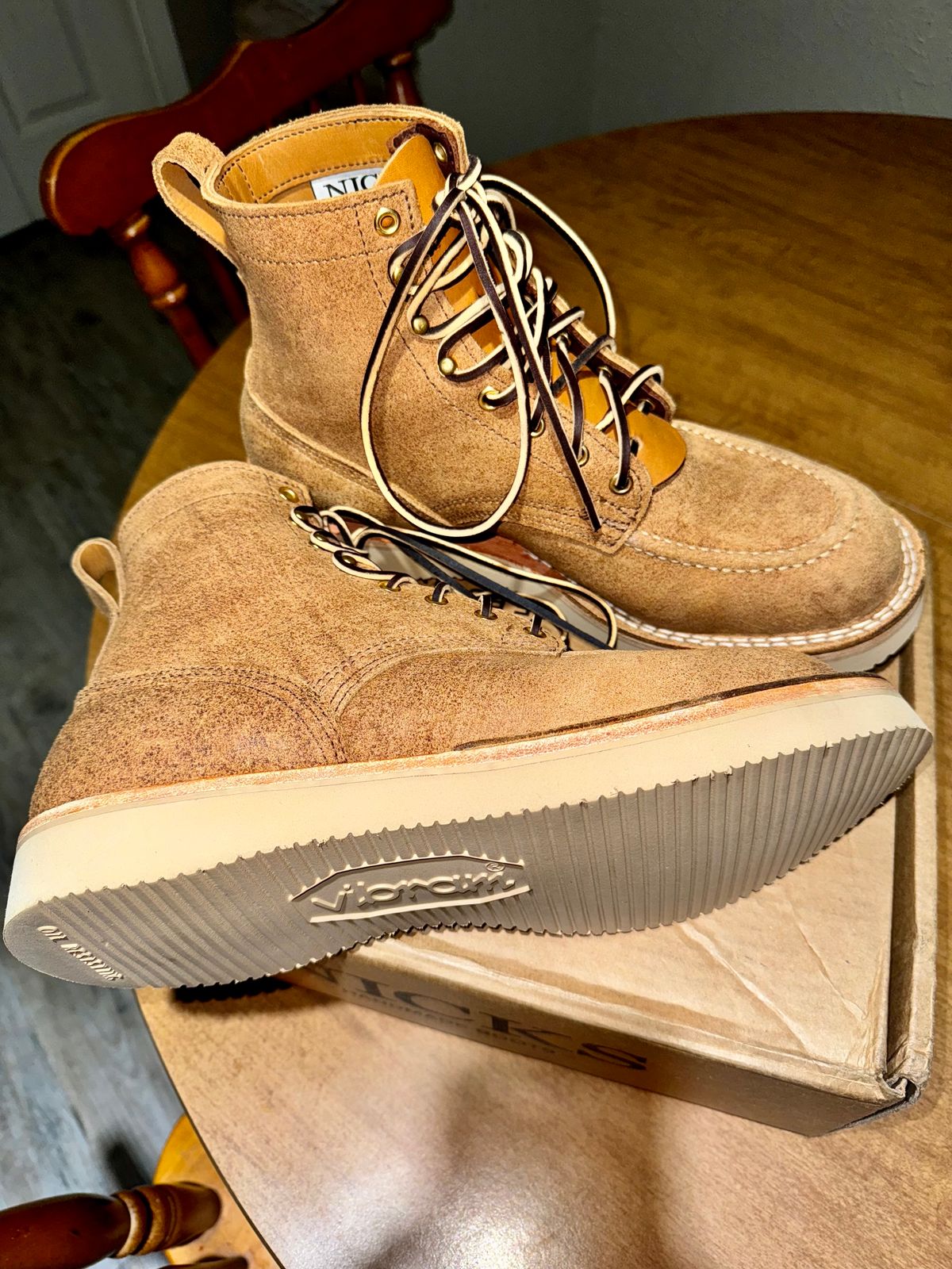 Photo by BigMealsOnly on November 10, 2023 of the Nicks Moc Toe in Seidel 1964 Tan Roughout.