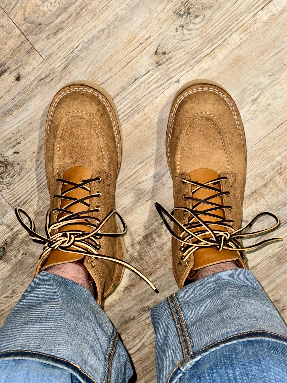 Photo by BigMealsOnly on November 10, 2023 of the Nicks Moc Toe in Seidel 1964 Tan Roughout.