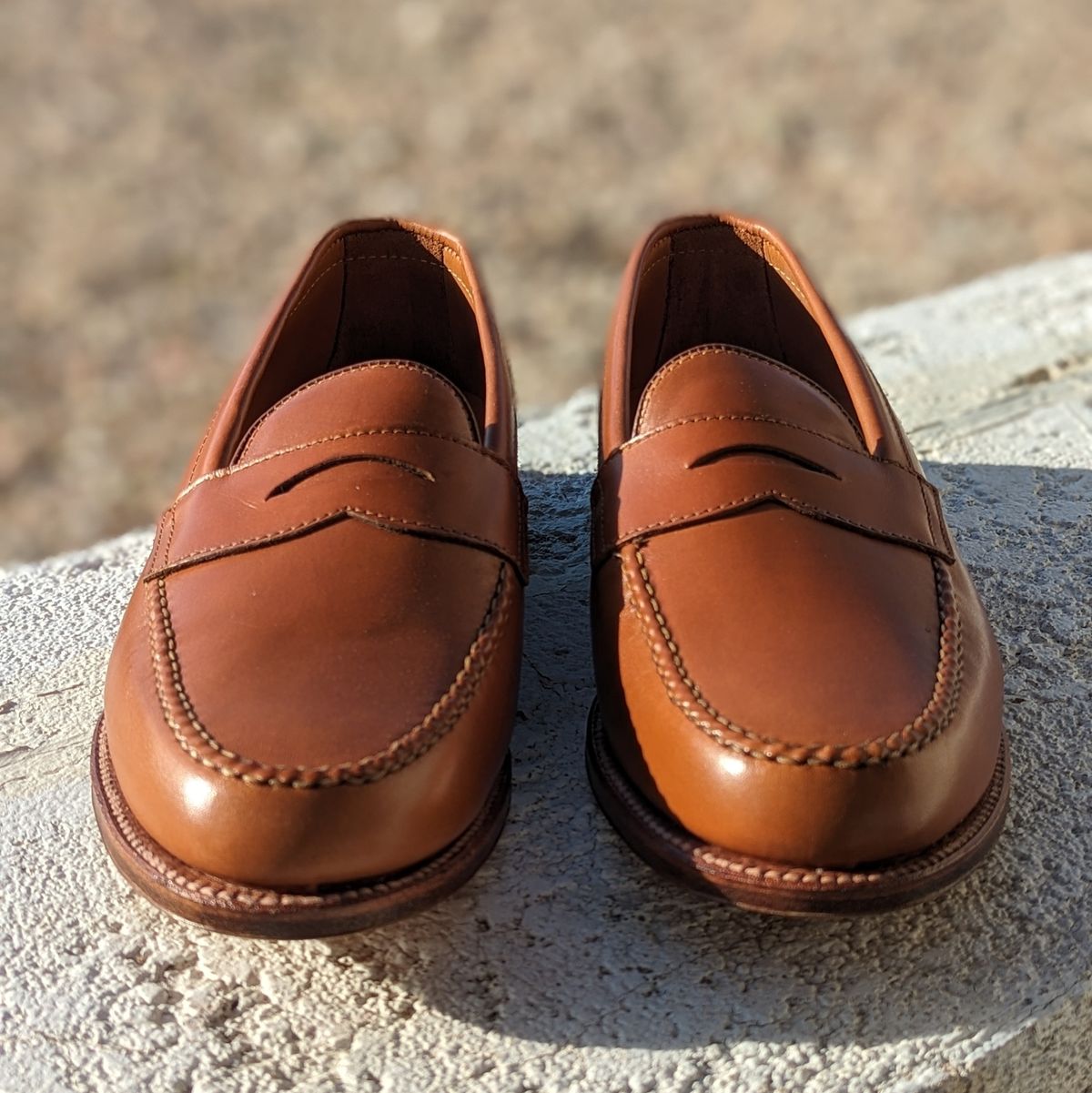 Photo by botasblancas on January 14, 2024 of the Alden Leisure Handsewn Penny Loafer in Burnished Tan Calfskin.