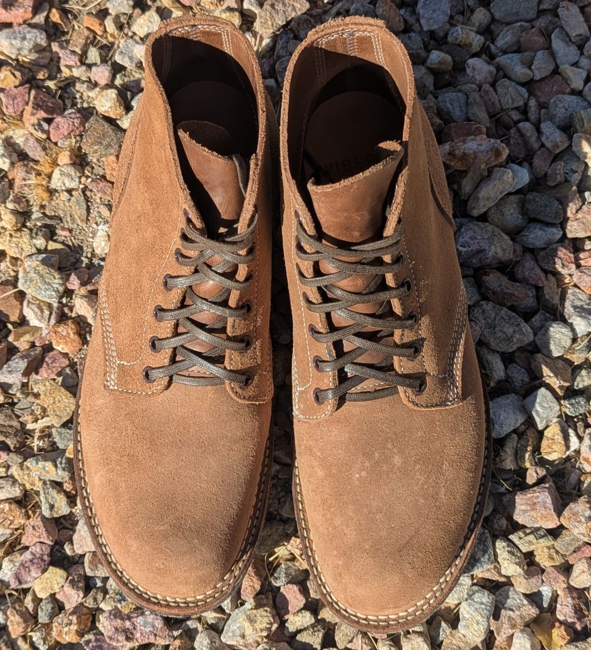 Photo by botasblancas on December 17, 2024 of the Viberg Boondocker in Horween Natural Chromexcel Roughout.