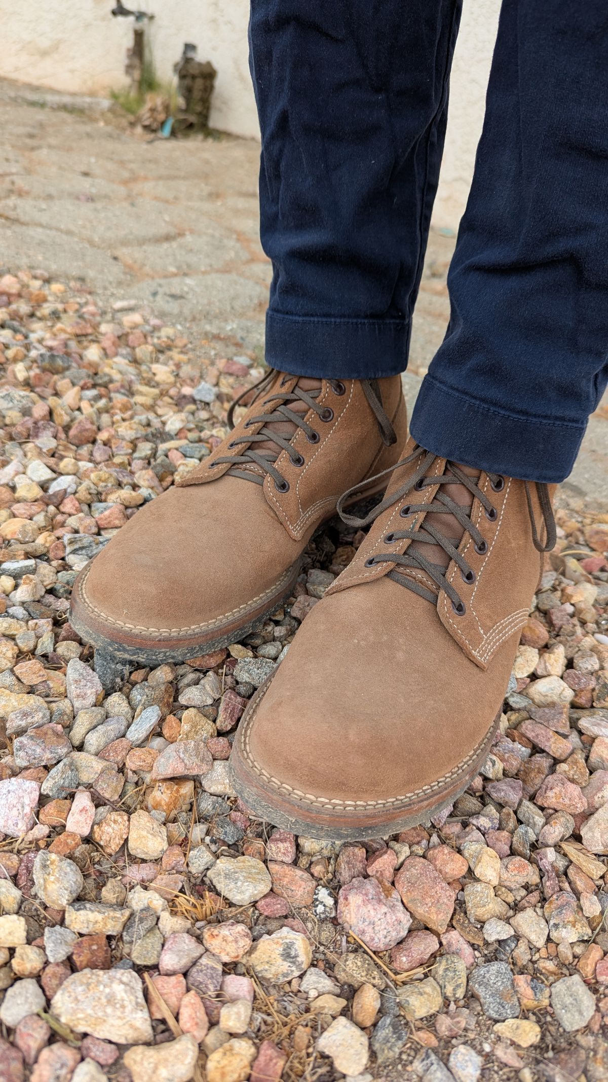Photo by botasblancas on December 22, 2024 of the Viberg Boondocker in Horween Natural Chromexcel Roughout.