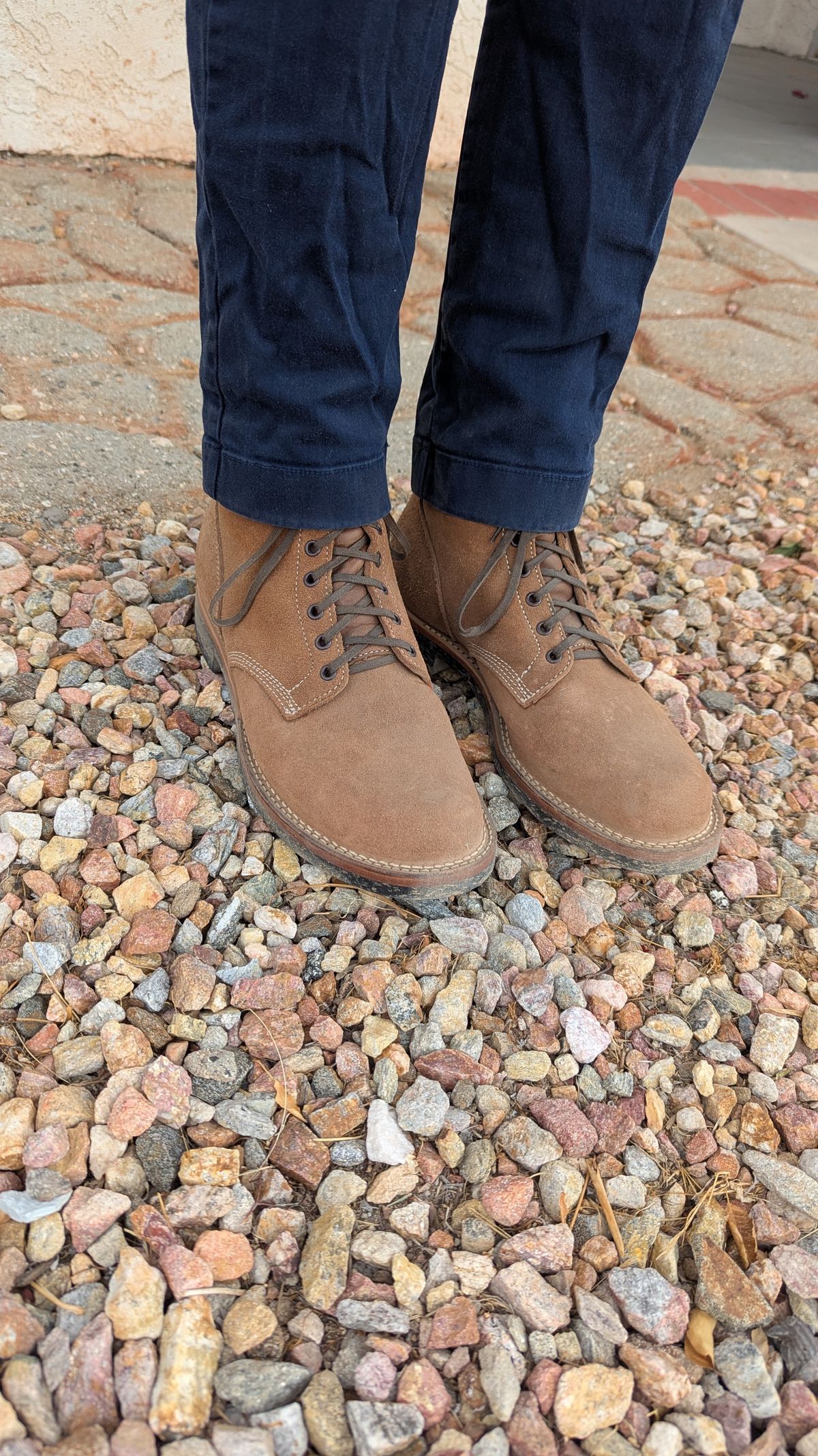 Photo by botasblancas on December 22, 2024 of the Viberg Boondocker in Horween Natural Chromexcel Roughout.
